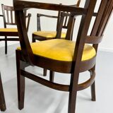 Lot de 6 chaises bistrot fauteuils en bois et simili jaune vintage année 80