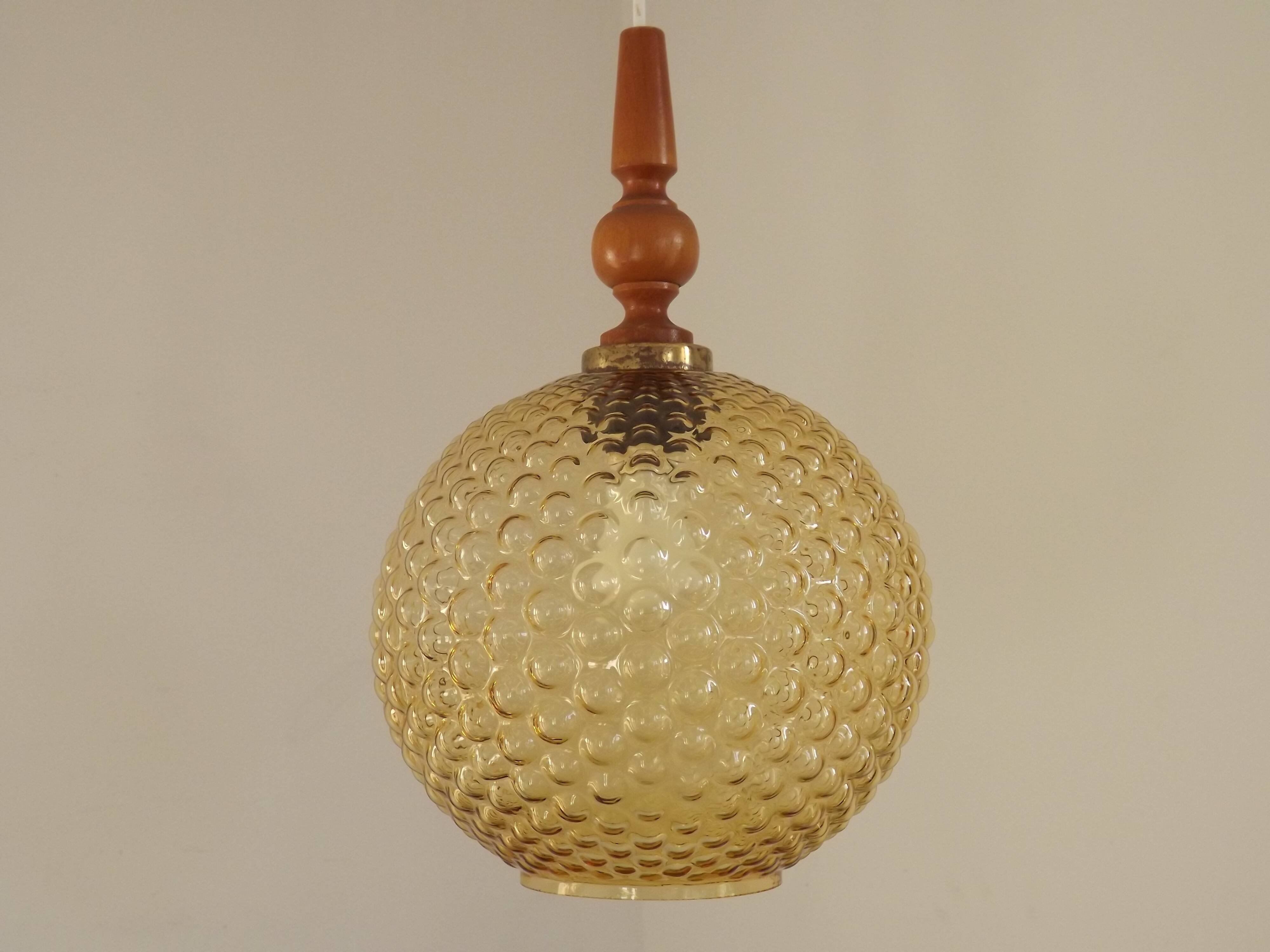 French Vintage Retro Ceiling Light (1960s/70s) Amber Bubble Glass Shade 5115