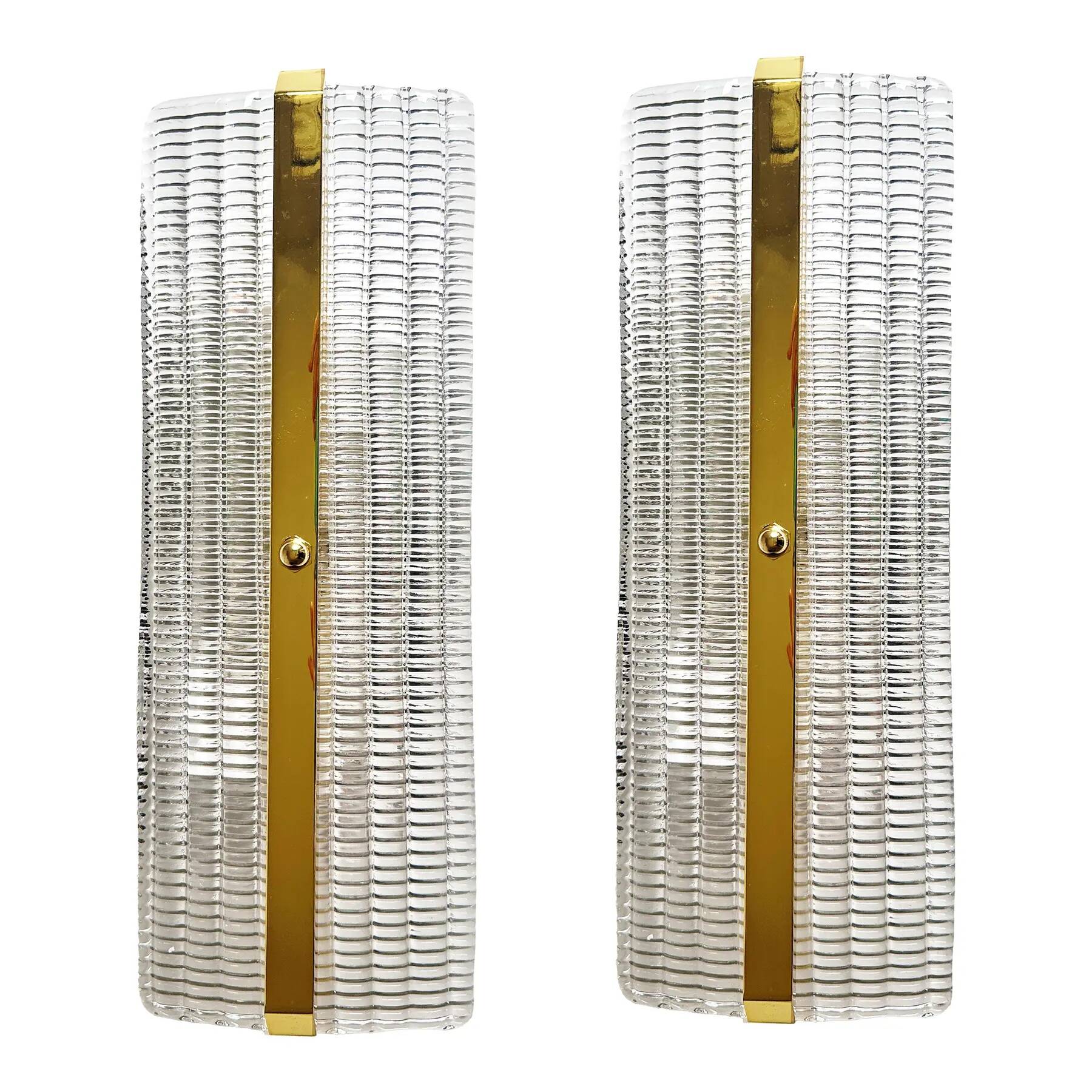 Stylish Gold Diamanted Rectangular Murano Glass Wall Sconces Two Piece Set