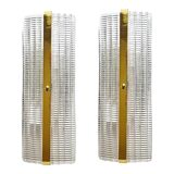 Stylish Gold Diamanted Rectangular Murano Glass Wall Sconces Two Piece Set