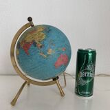 Vintage 1970s Taride tripod globe with gilded glass world map - 23 cm