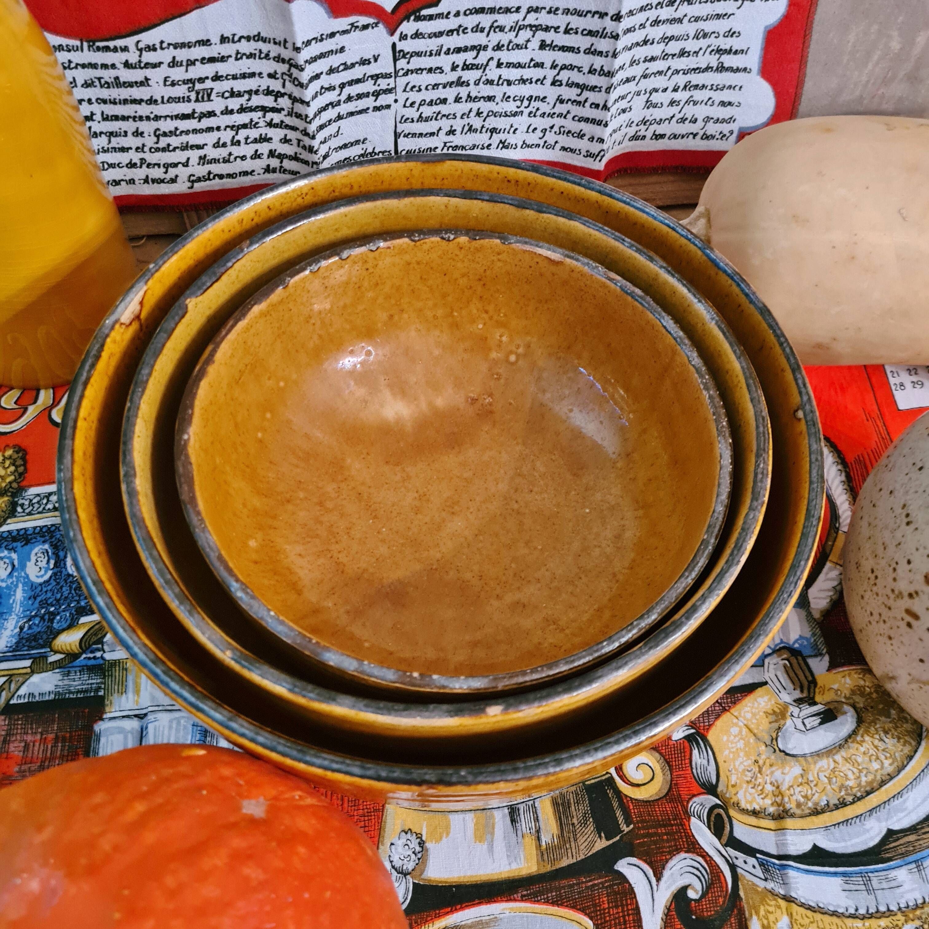 Set of 3 ceramic salad bowls varnished workshop aegitnat de vallauris around 1950