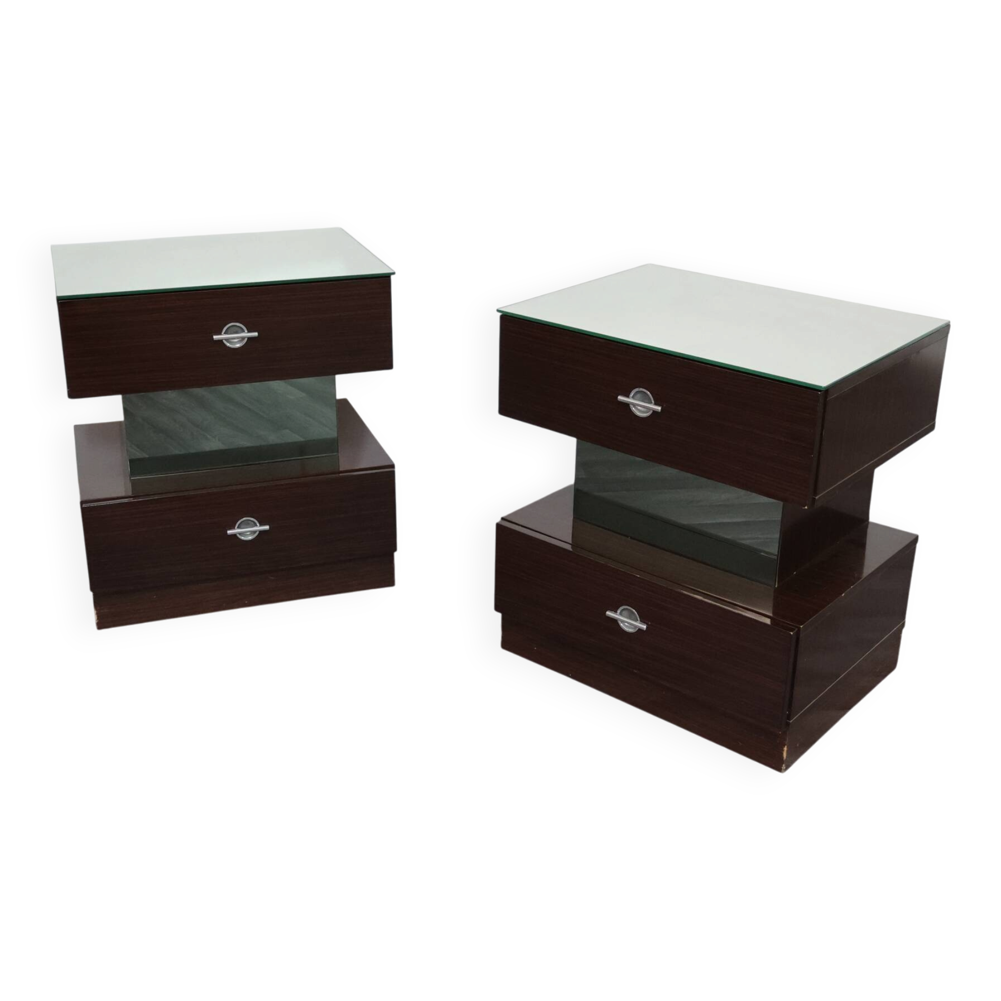 Paire de chevets en ébène design cubique années 80