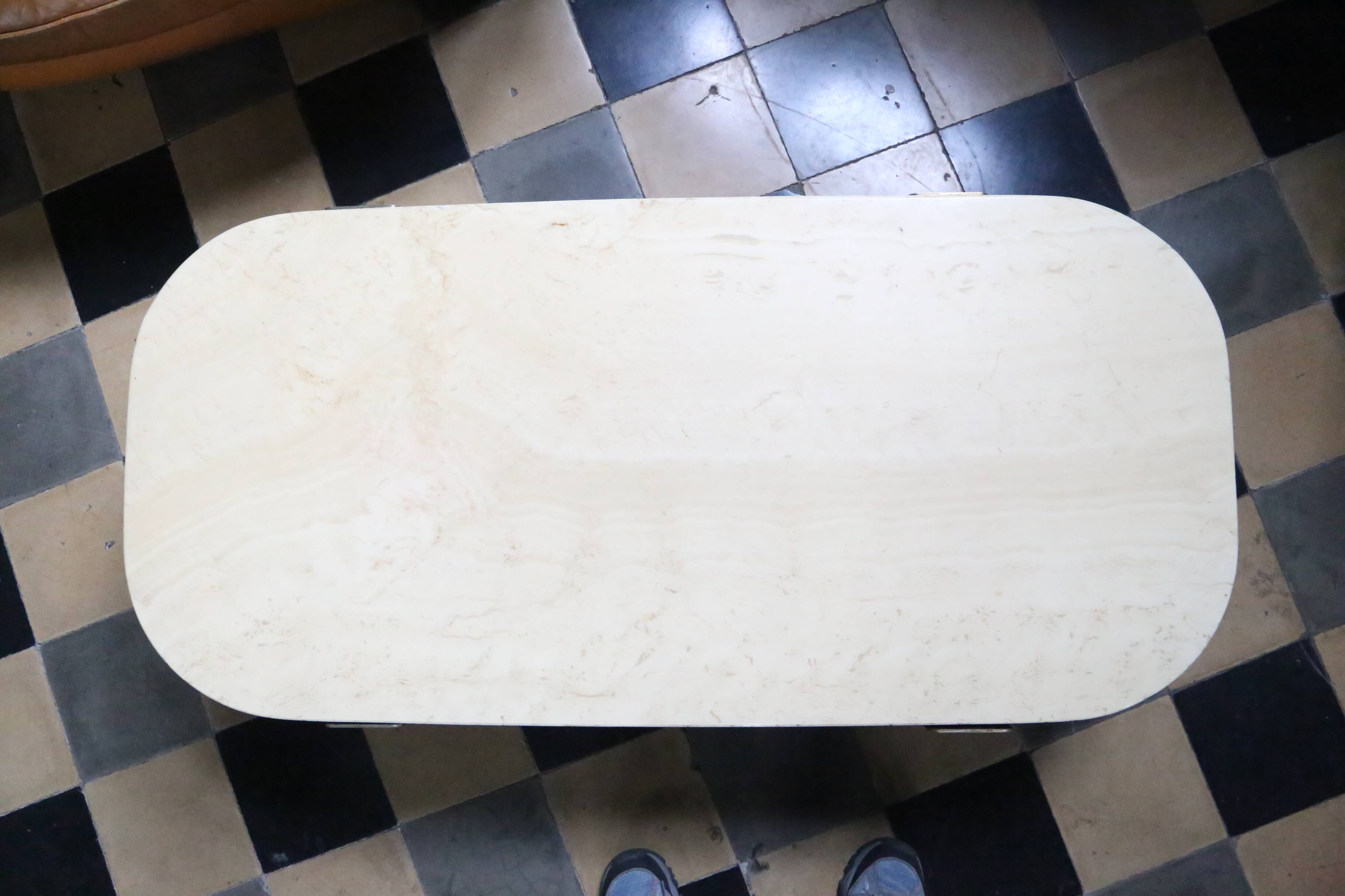 Roche Bobois Travertine and metal coffee table, 1980s