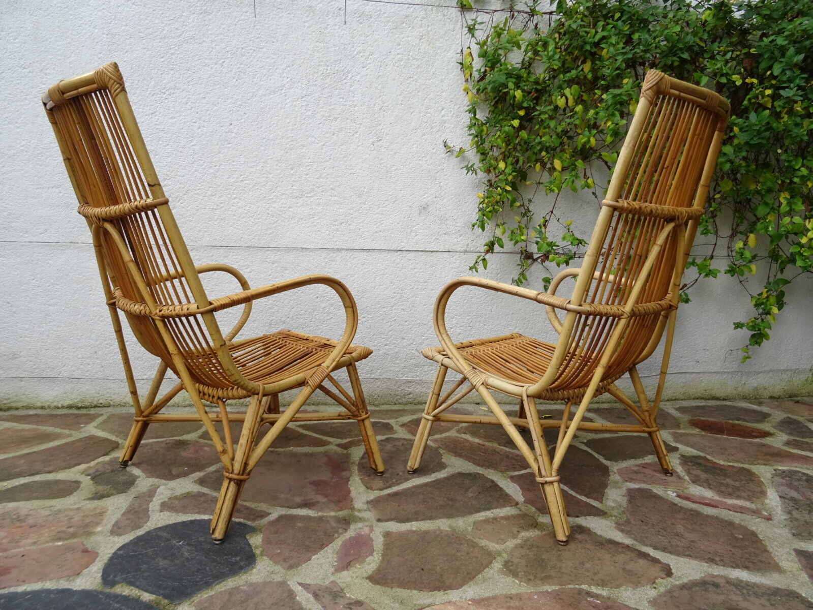 Pair of high rattan chairs
