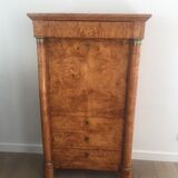 Empire-style secretary desk in burr walnut with detached columns, drop-front, and secret drawer