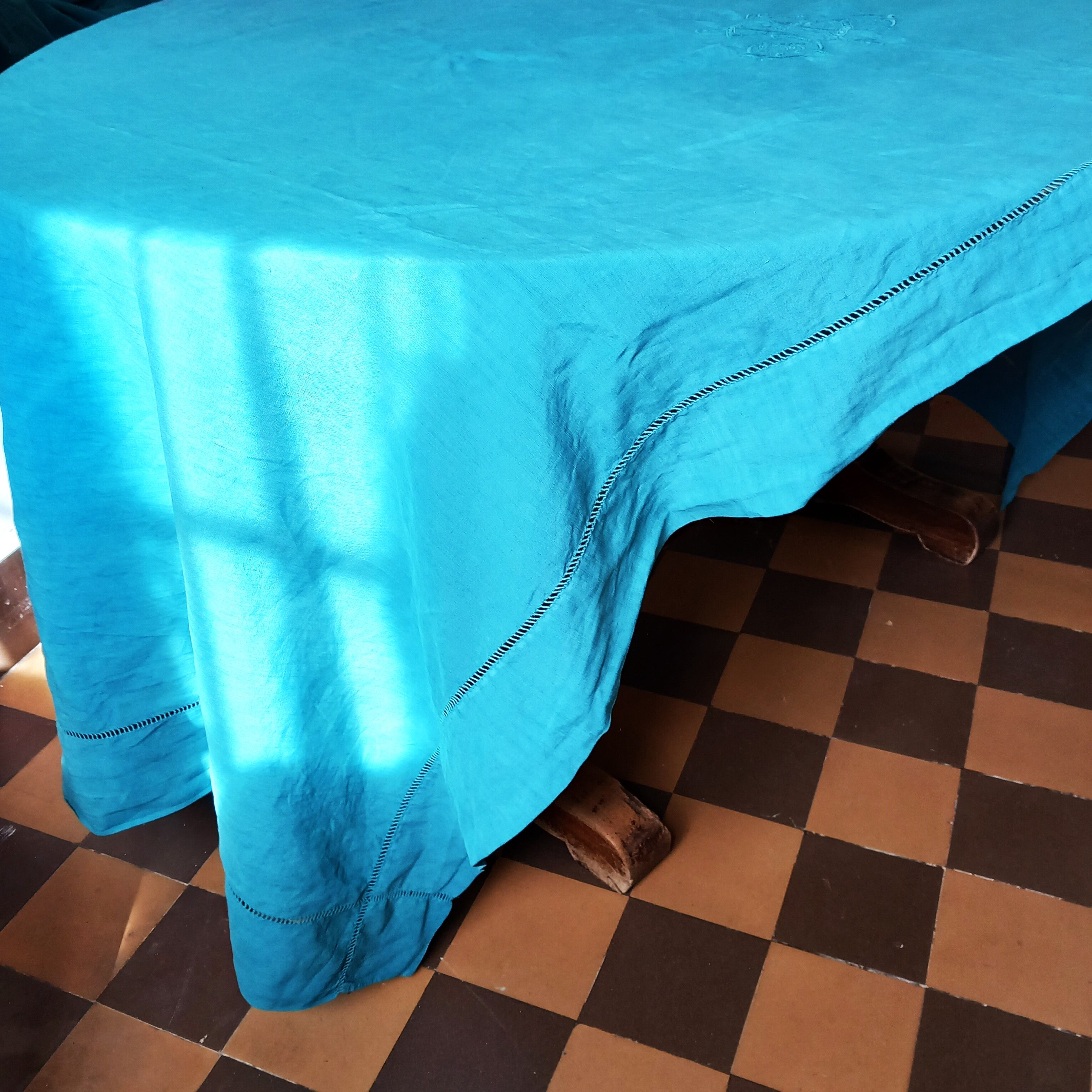 Monogrammed cotton tablecloth