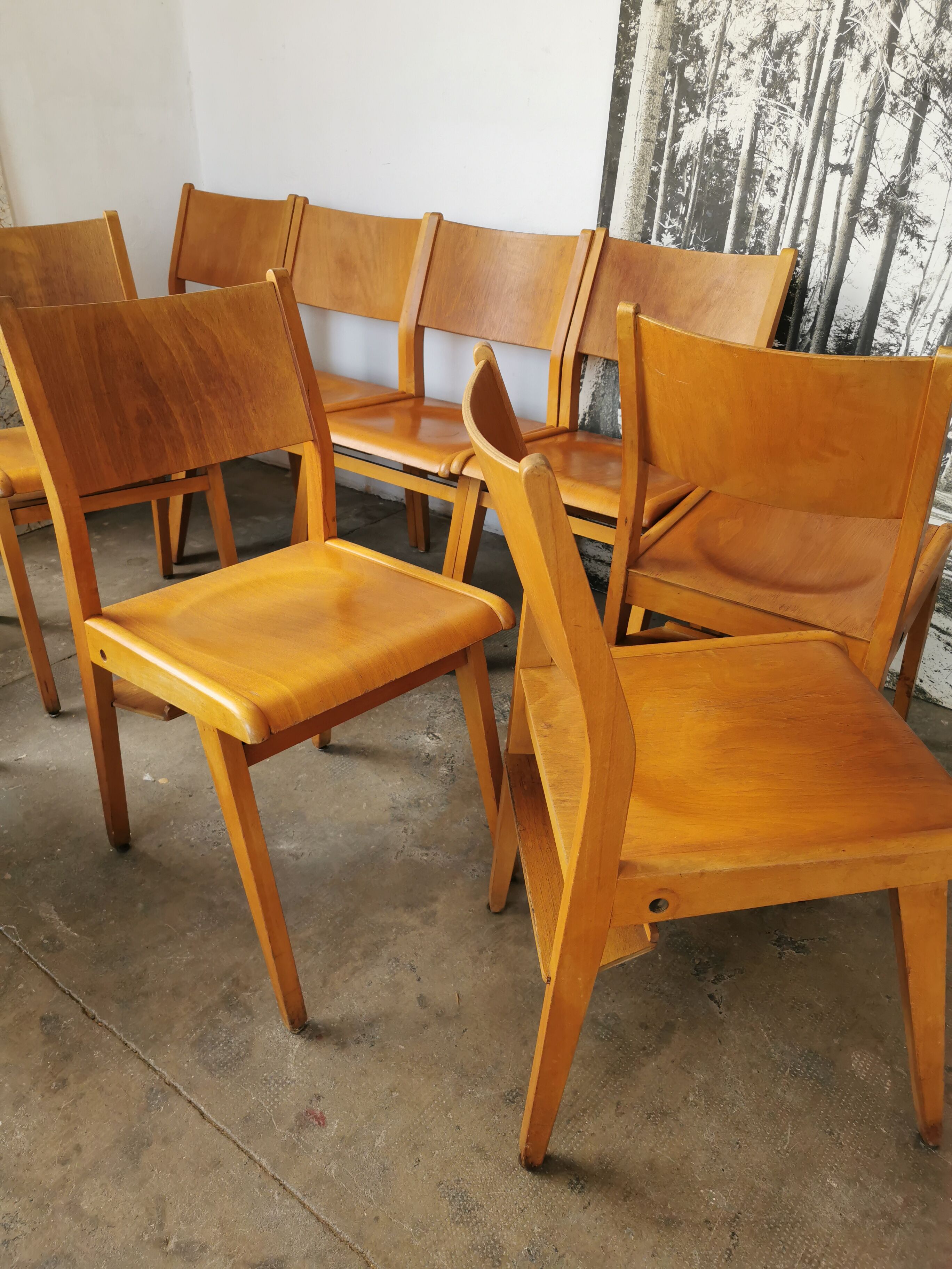 Set of 10 vintage theater chairs compass feet