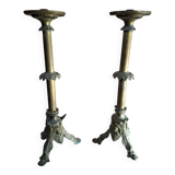 Coppia Candelabri d'Altare Antichi in BRONZO Stile Neogotico H 60 cm