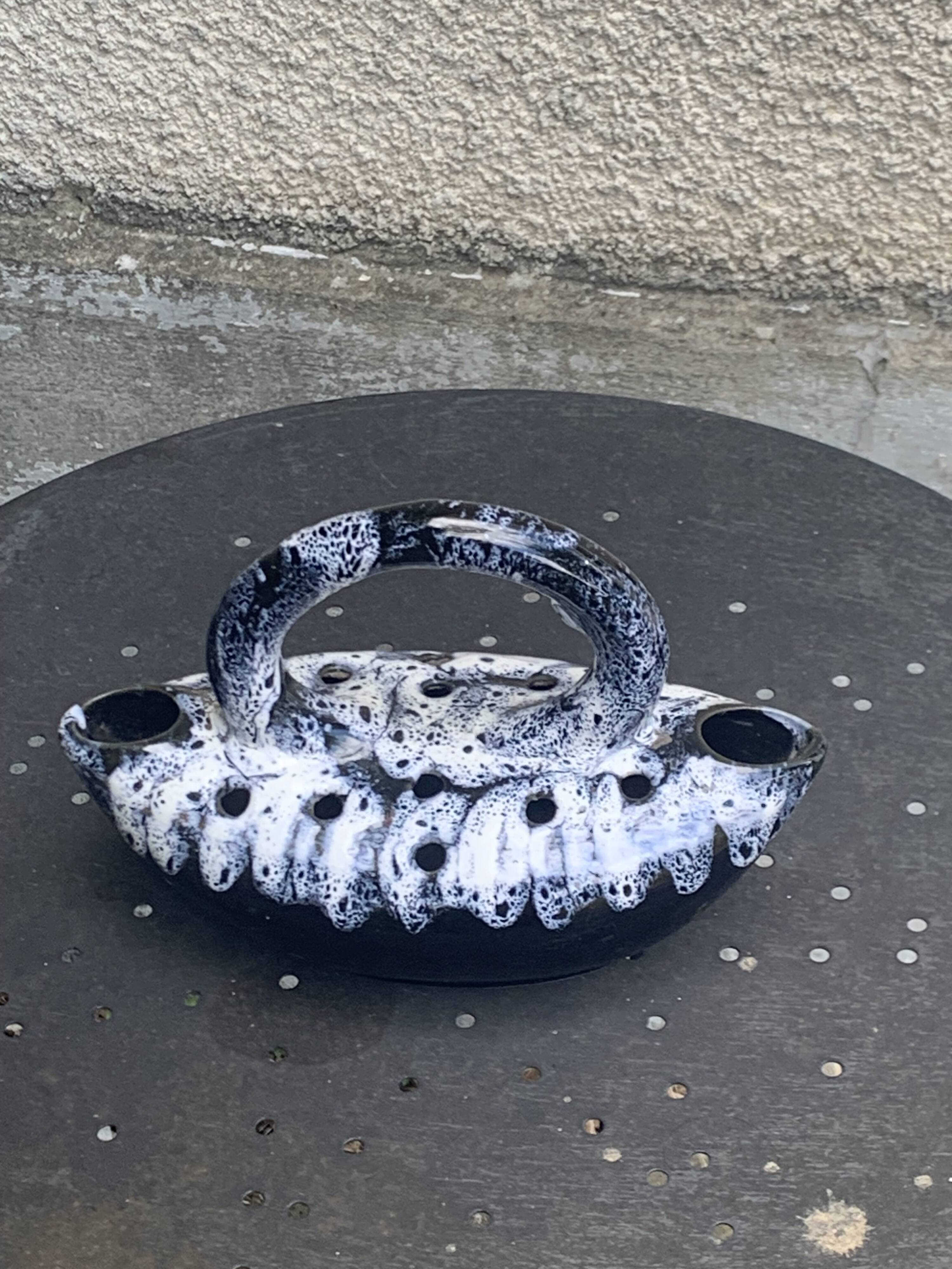 Midnight blue and white glazed ceramic flower pick, 1960/1970, vintage