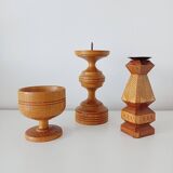 Set of 3 Scandinavian wooden candle holders