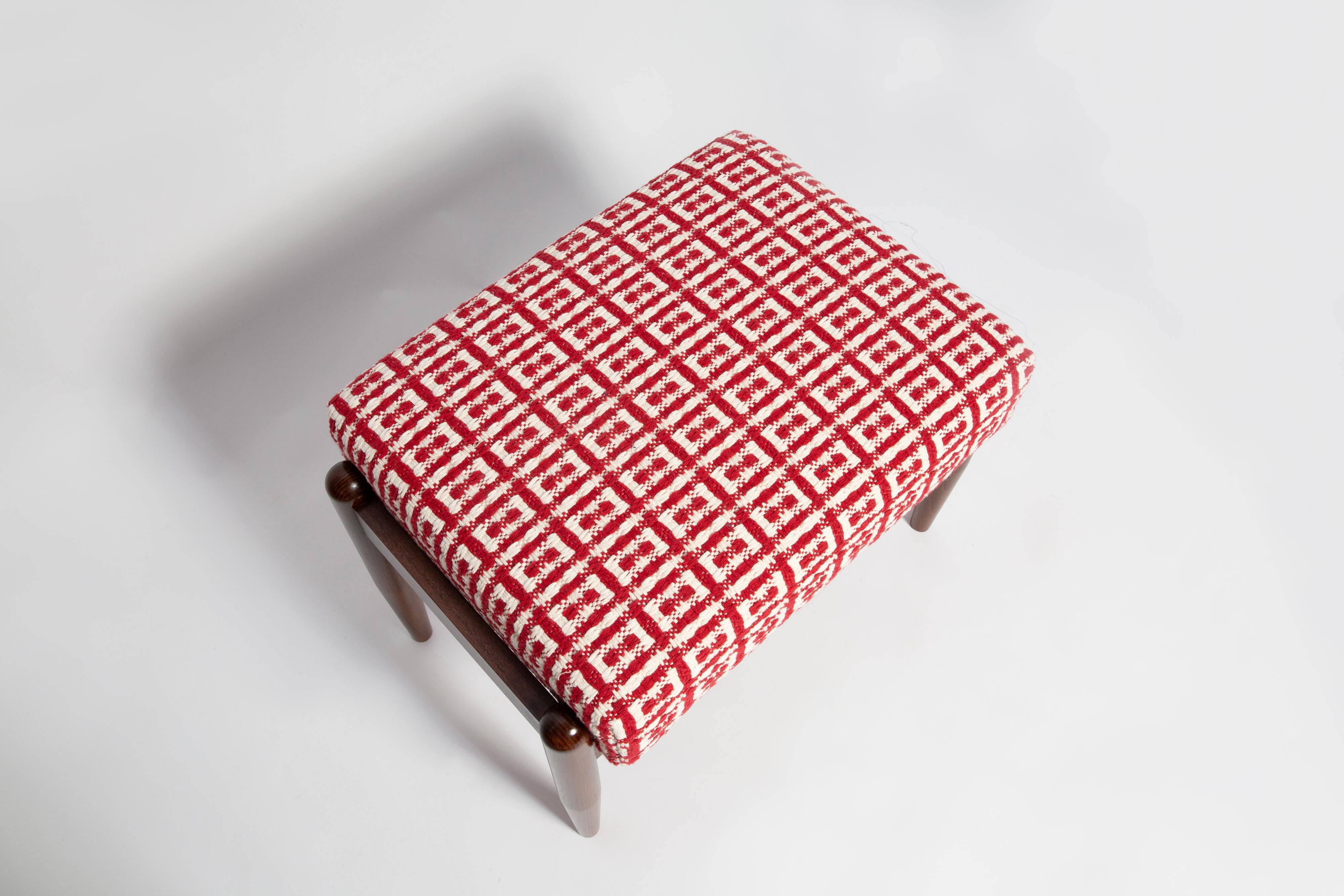 Mid-century GFM stool in geometric jacquard tweed by Dedar, E. Homa, Europe, 1960s.