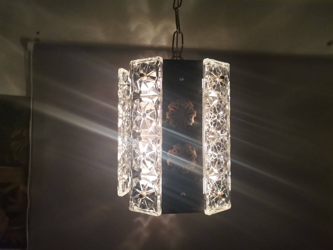 Portuguese Brutalist black cast iron hanging lamp