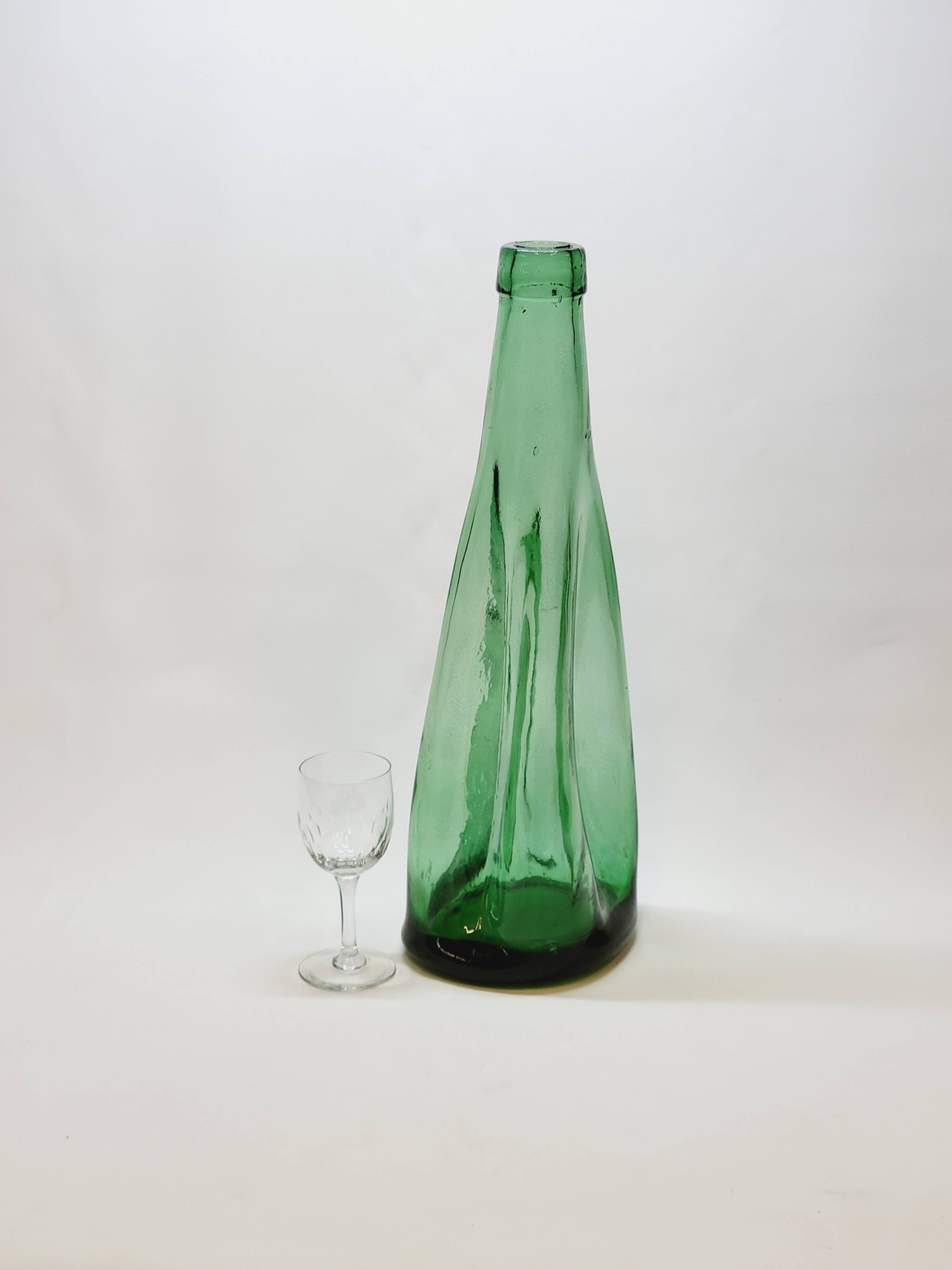 Old Large Pressed Molded Green Crushed Distorted Glass Bottle