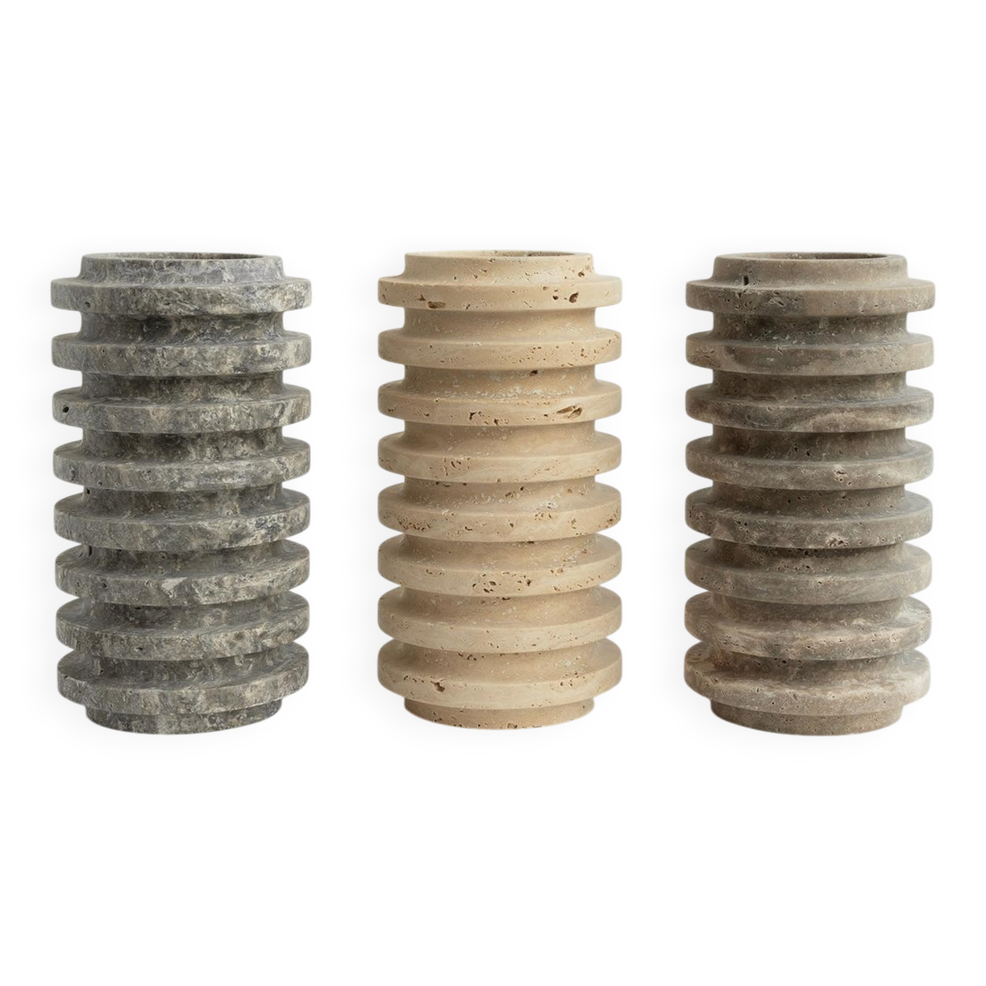 Layered vase in Silver travertine