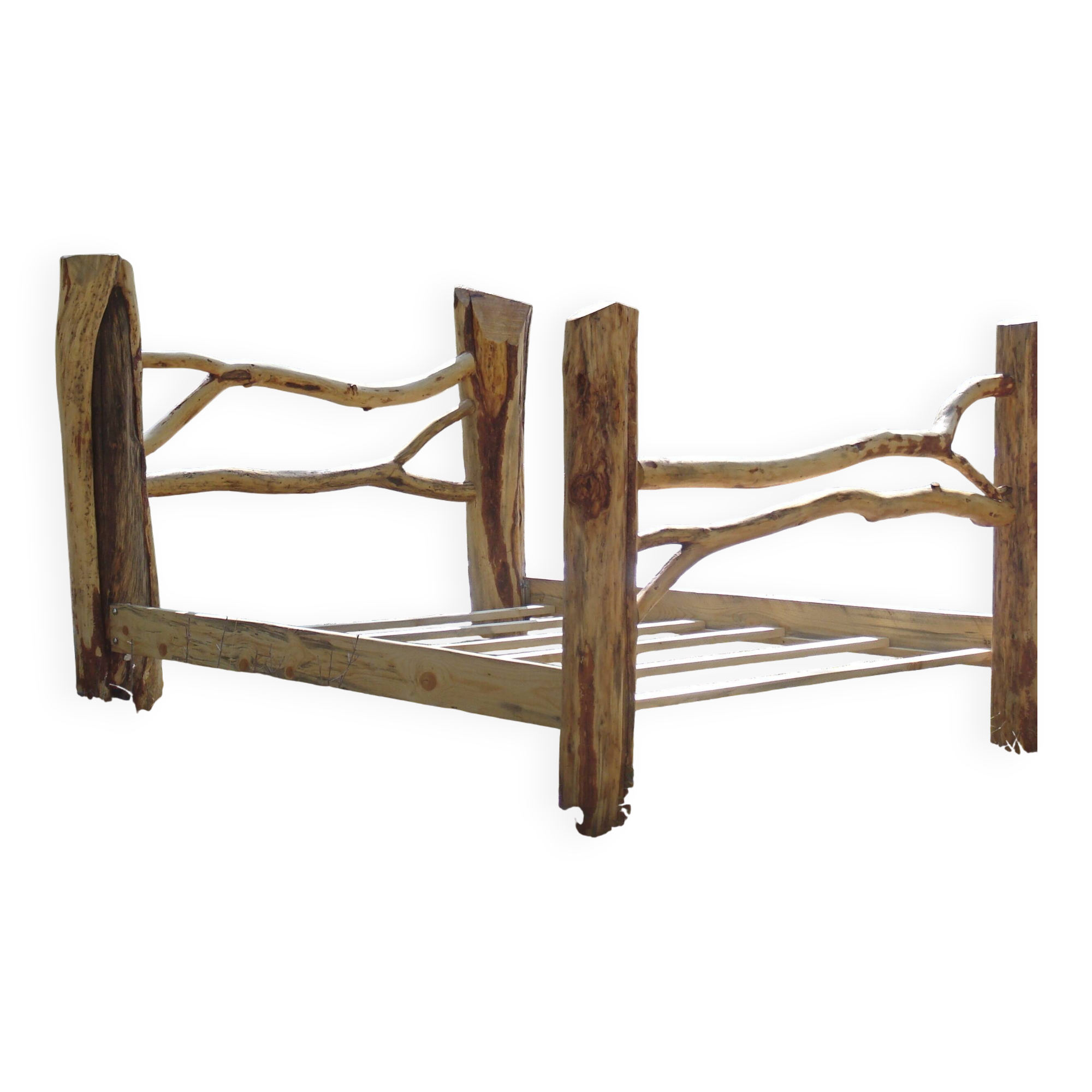 Handcrafted log pine bed originally made/ pine bed