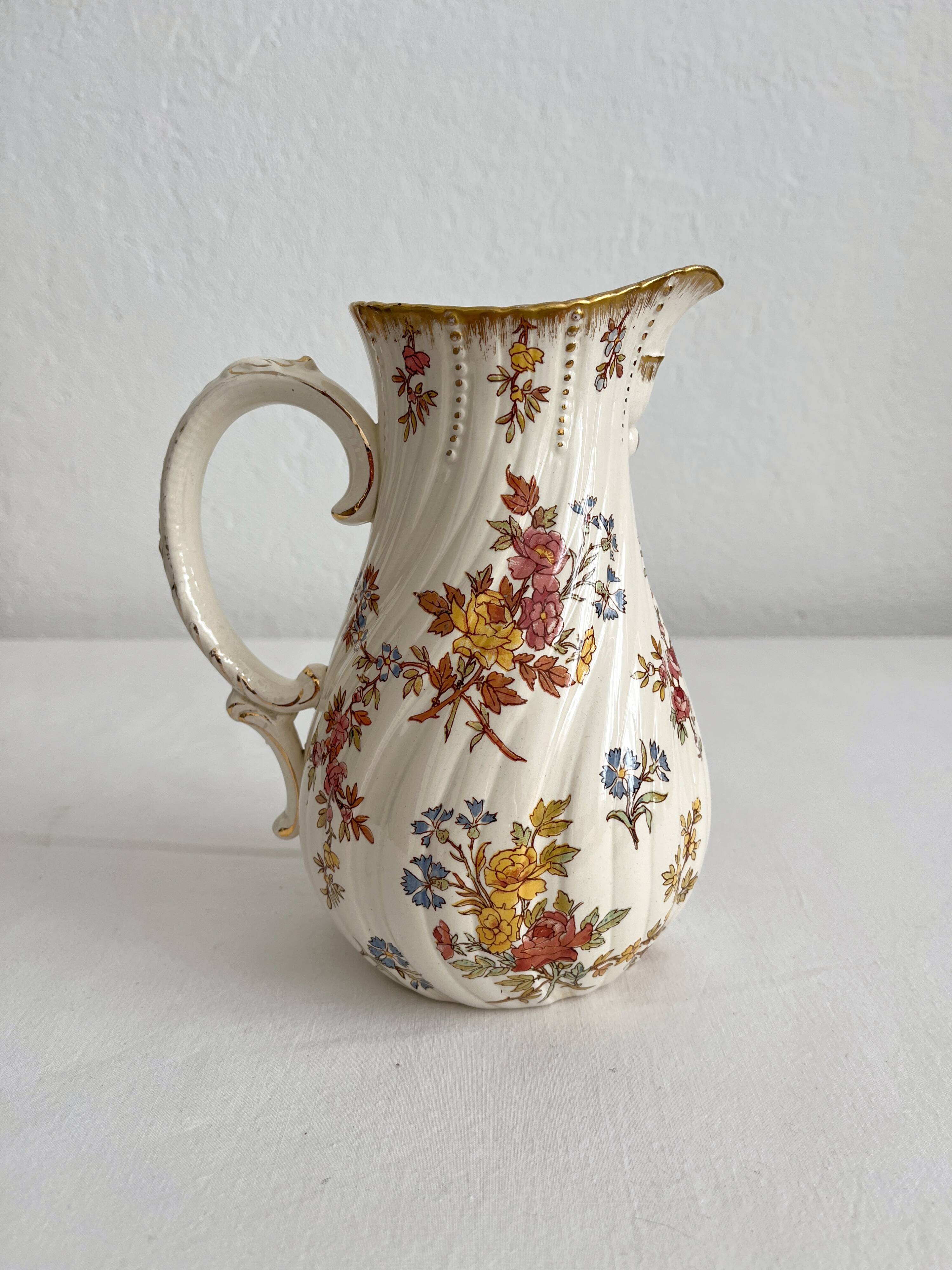 Polychrome ironstone milk jug "Louis XV" U&C Sarreguemines