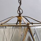 Vintage handmande octagonal glass and brass pendant lantern, Italy