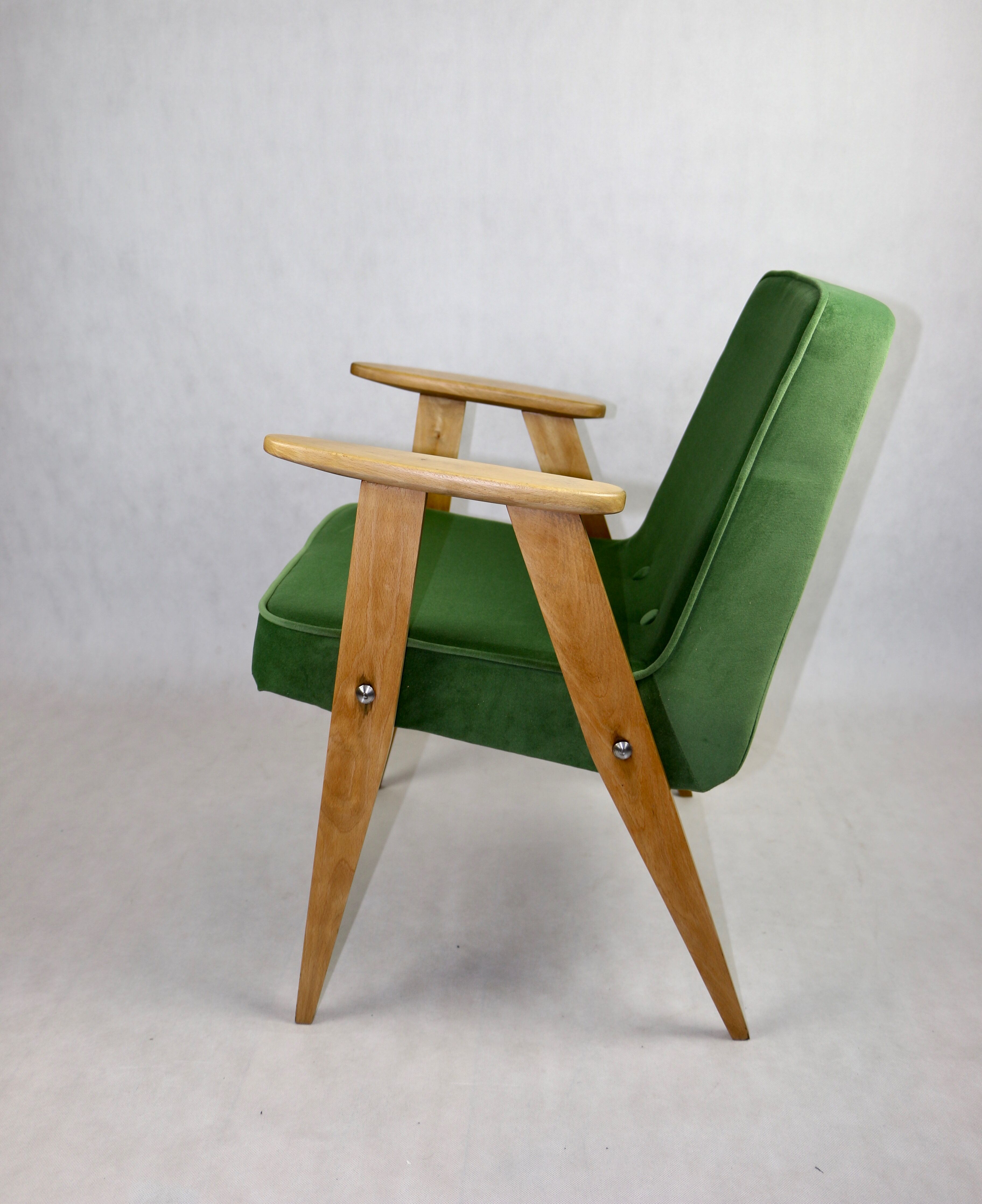 Light green velvet 366 lounge chair by Józef Chierowski, 1970s