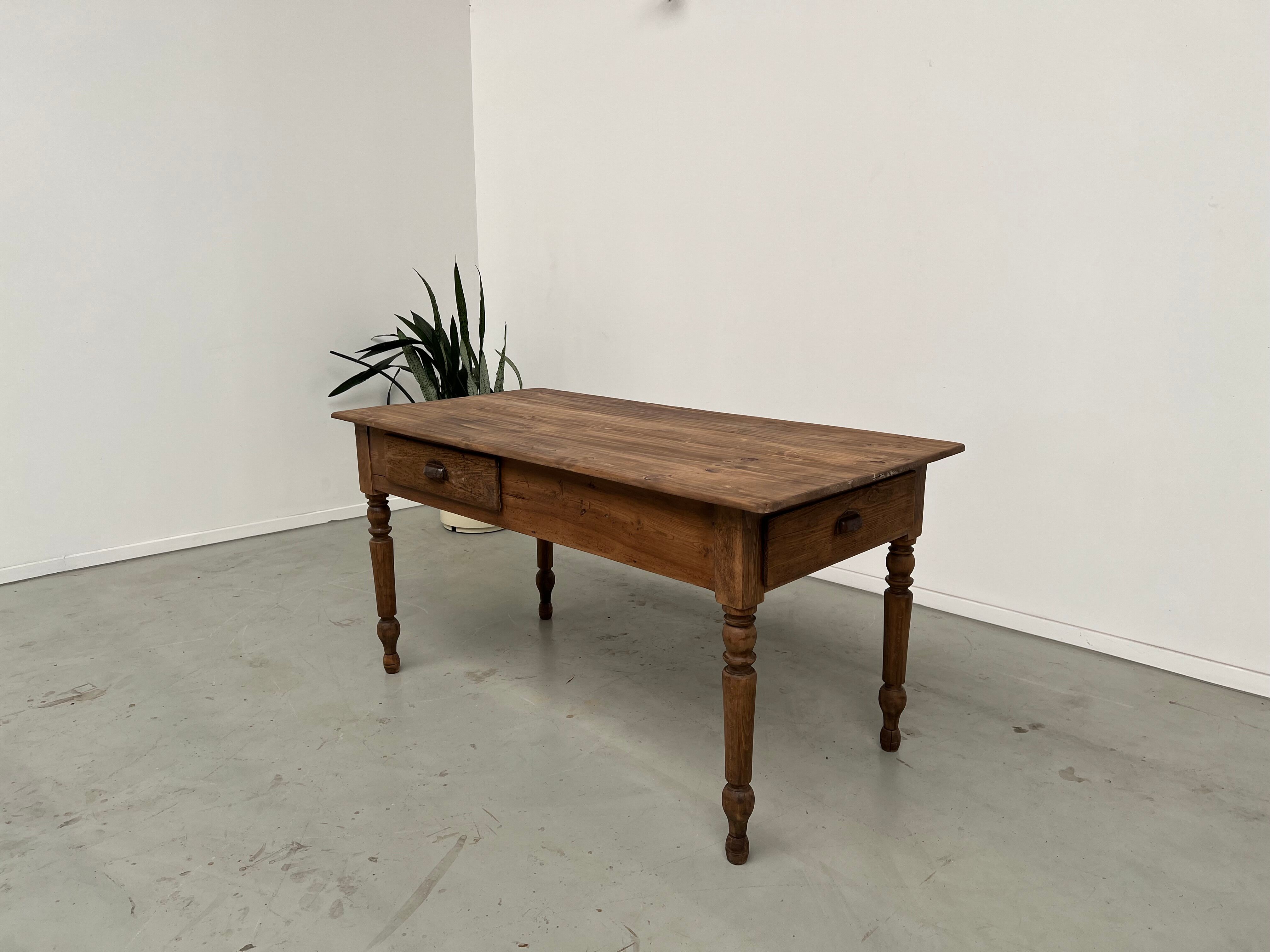 Table de travail de ferme en pin, des années 50