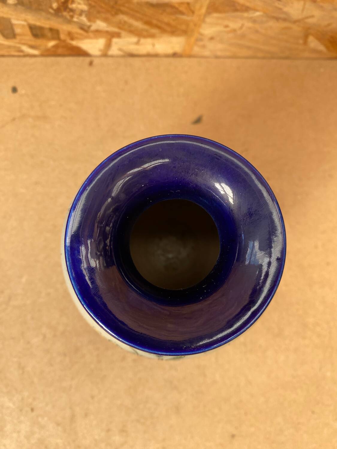 Ancien vase soliflore betschdorf schmitter grès bleu décor fleurs vintage #b647