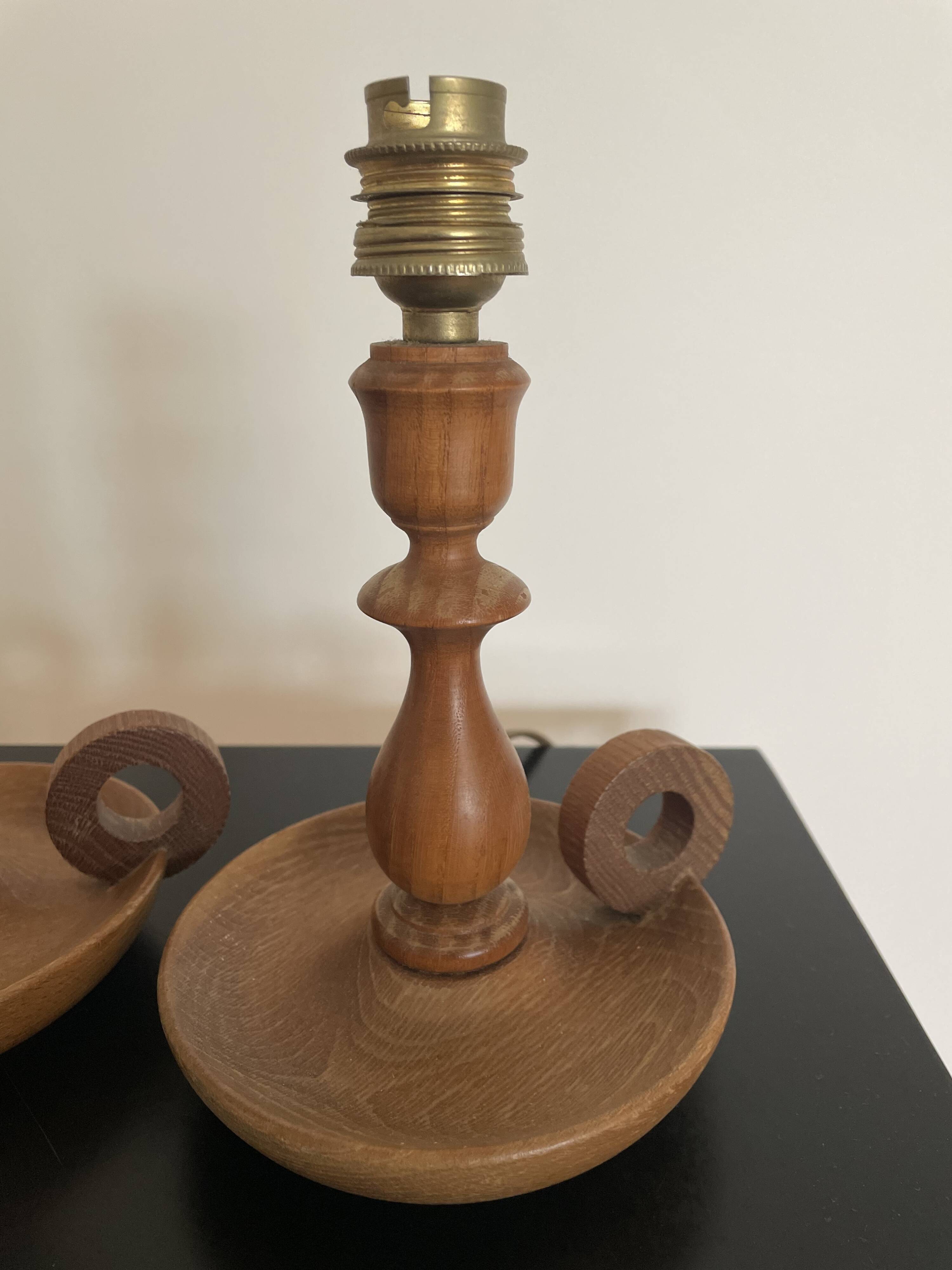 Pair of turned wooden lamp bases from the 60s