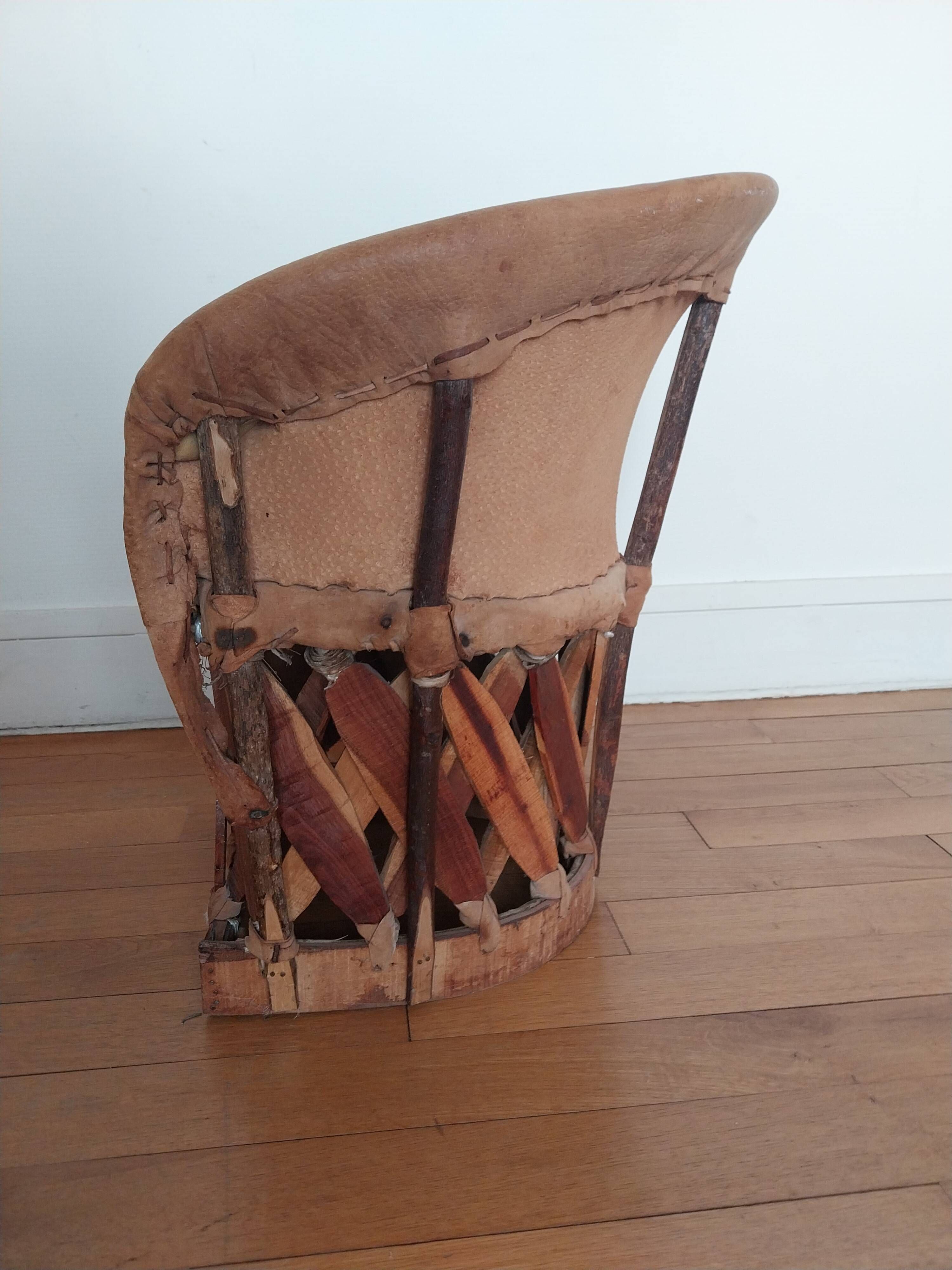 Fauteuil méxicain équipale enfant en cuir et bois