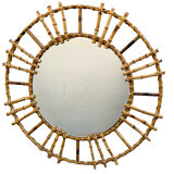 1950s French Rattan Round Mirror