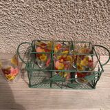 Set of 6 Arcoroc flower glasses set with metal basket