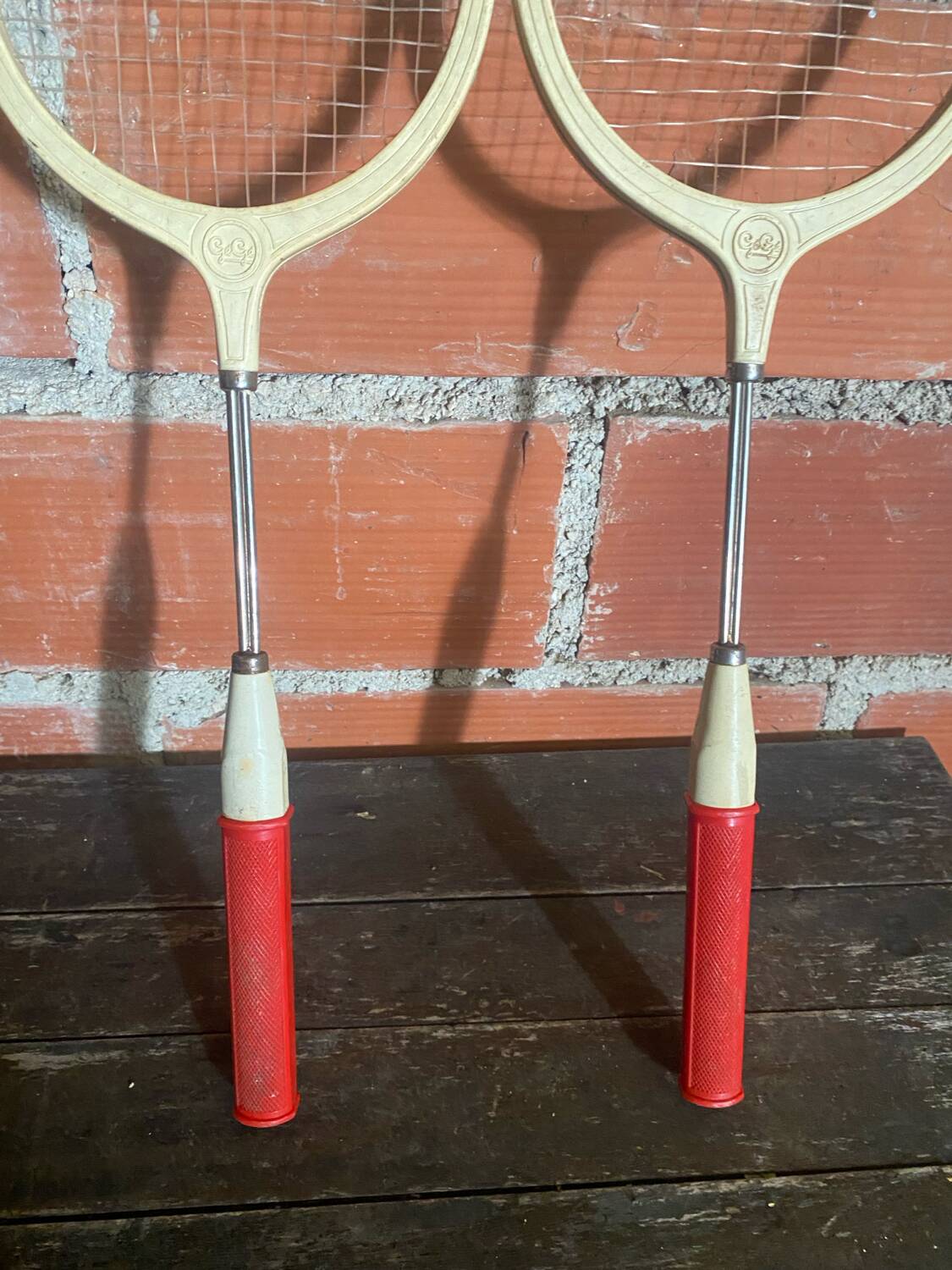 Vintage Badminton Racket Pair GEGE Plastic + Metal Child 70's #