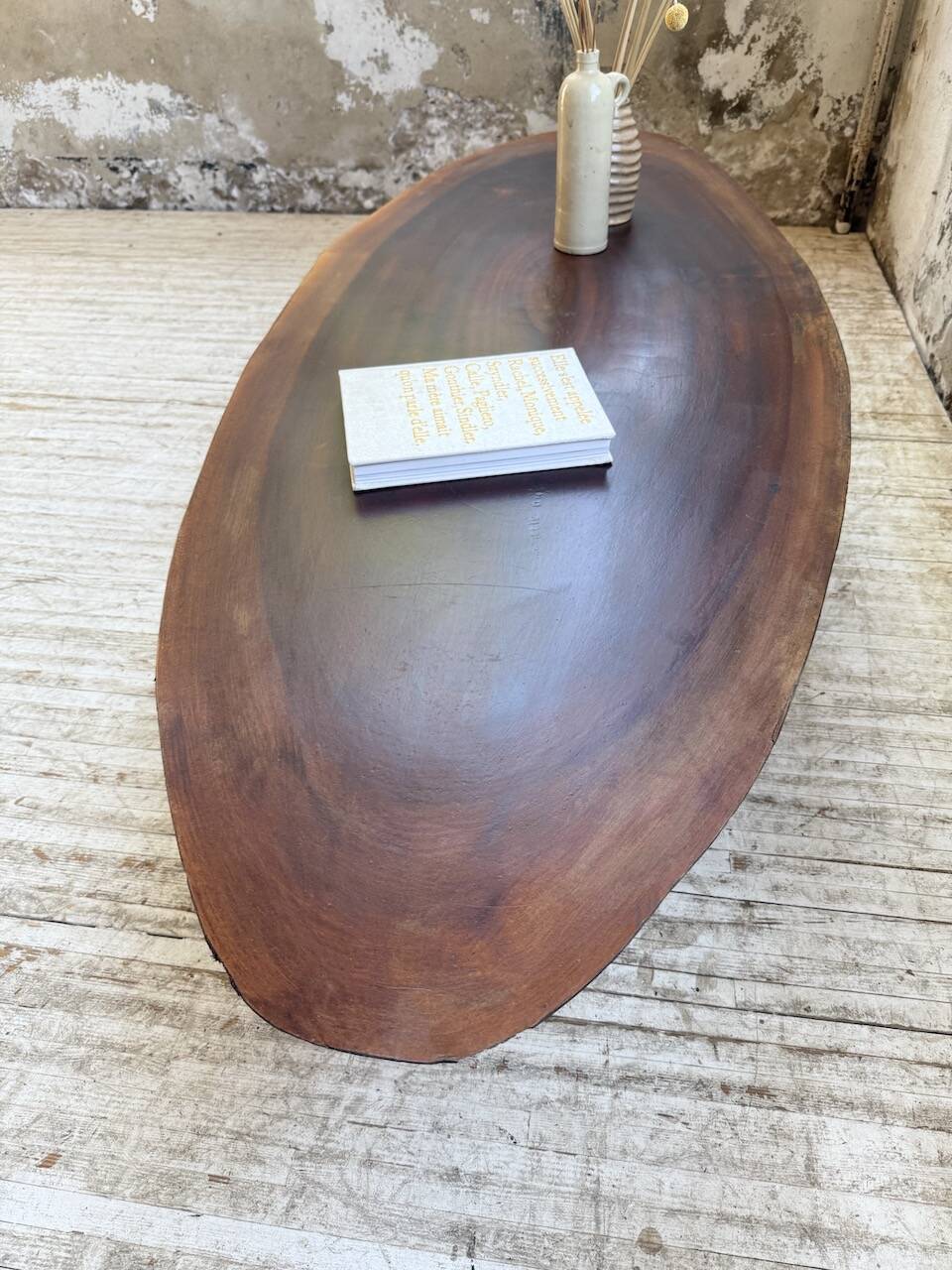 Table basse années 50 plateau bois exotique XXL