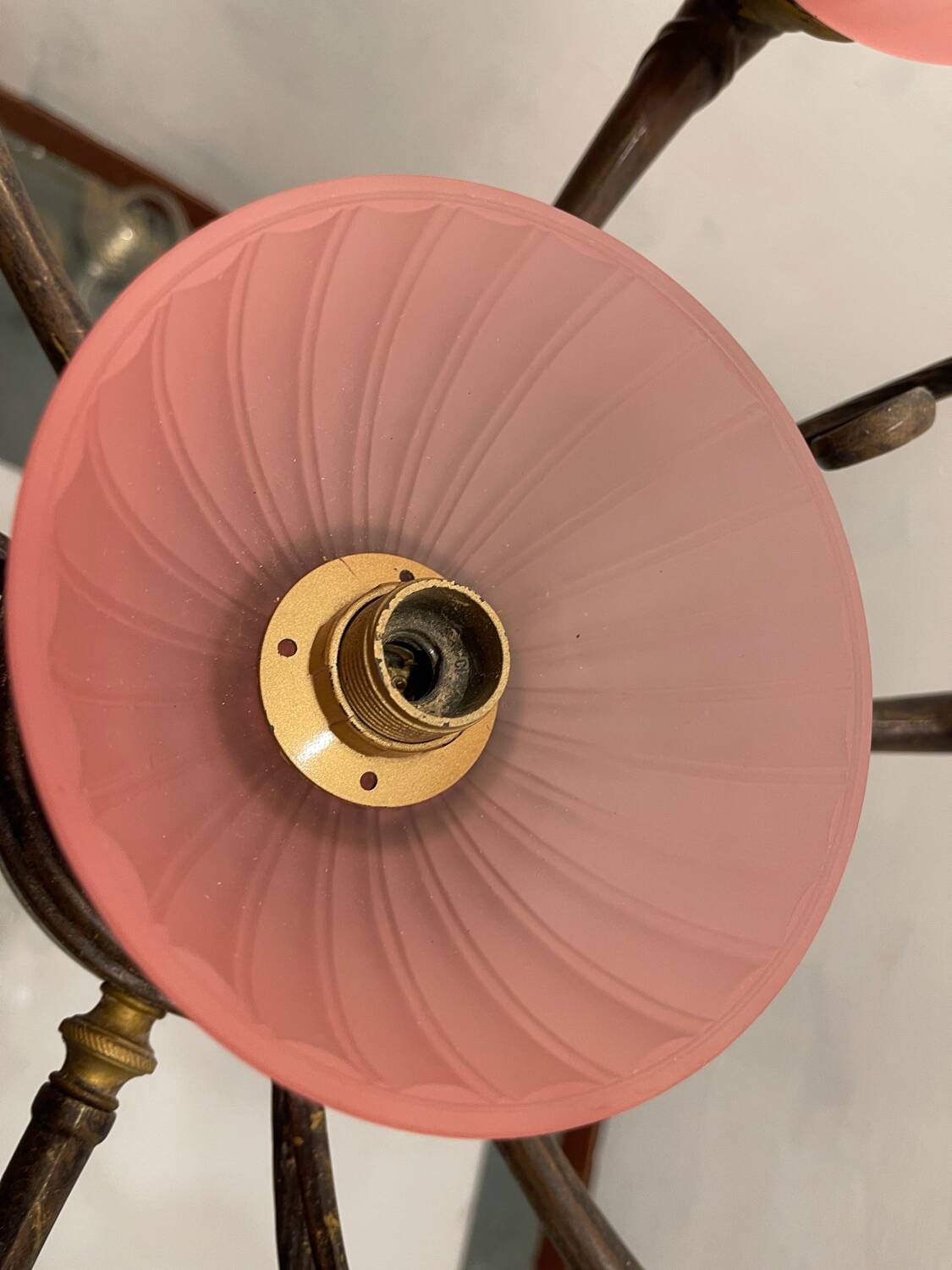 Pink Liberty Style Wrought Iron Chandelier 1960’s