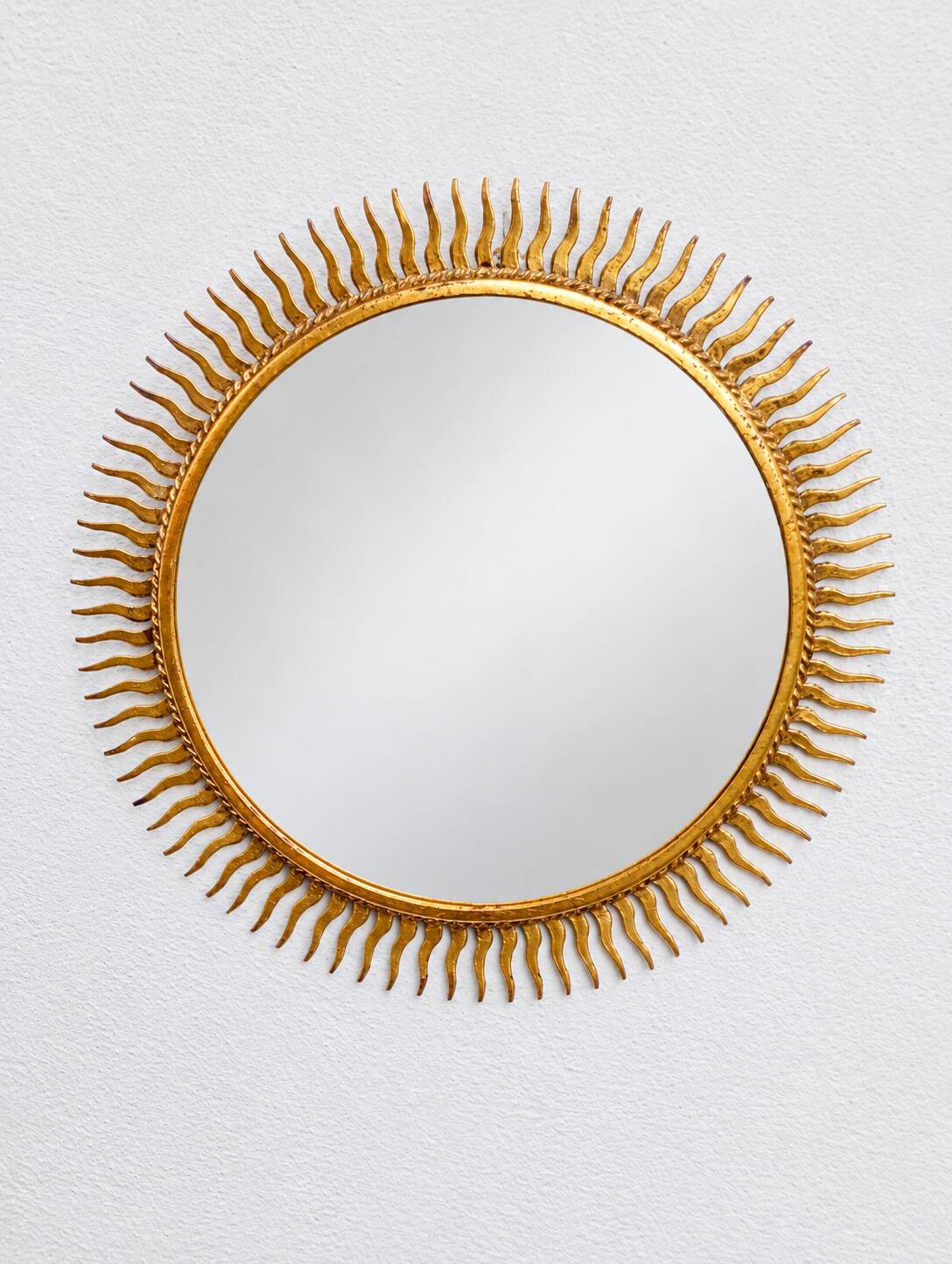 Miroir soleil vintage doré en métal – style années 60/70