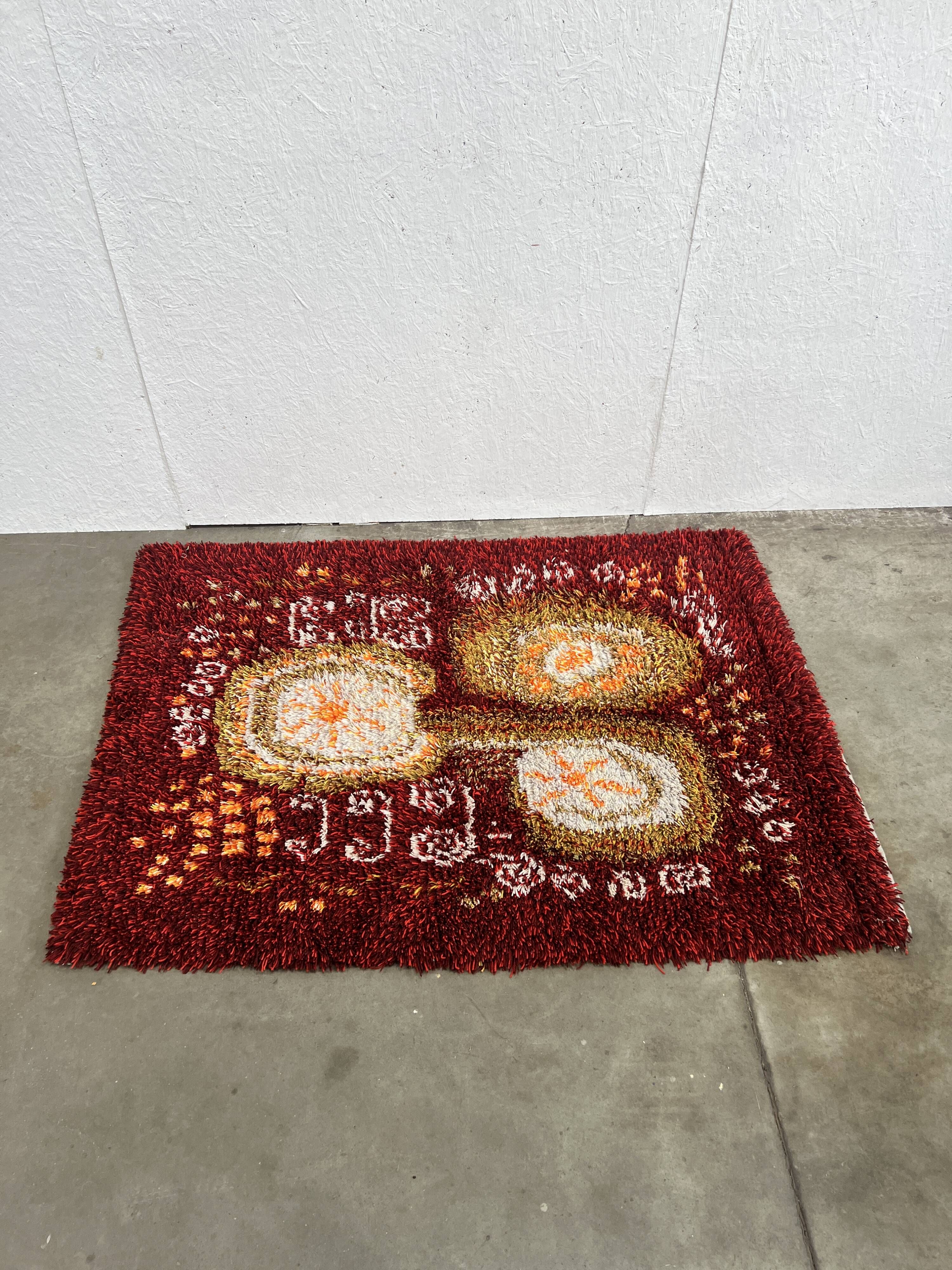 Tapis en laine vintage scandinave, Rya, Suède années 1960