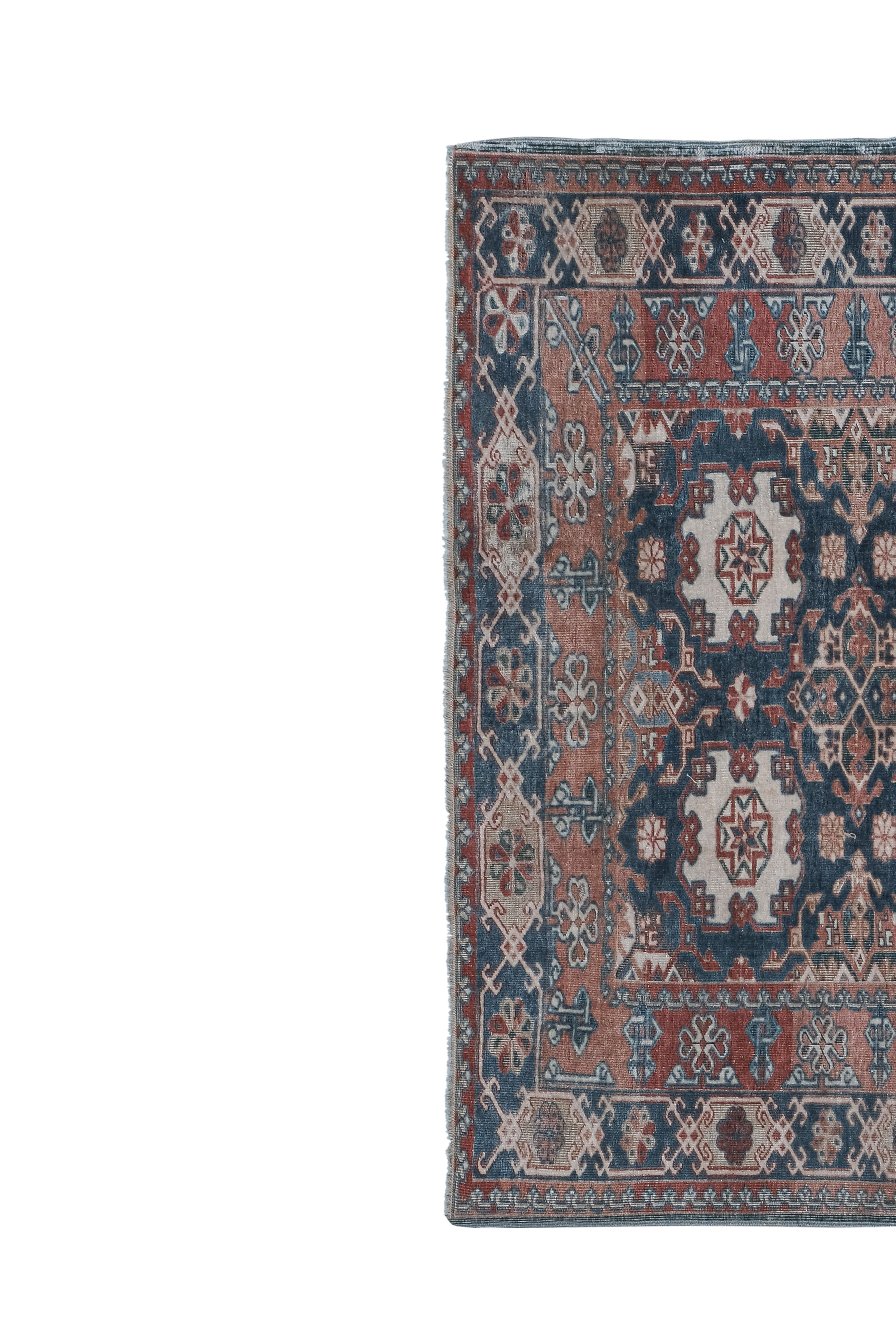 Handknotted Square Caucasian Blue Shirvan Rug 4'5" X 5'1"