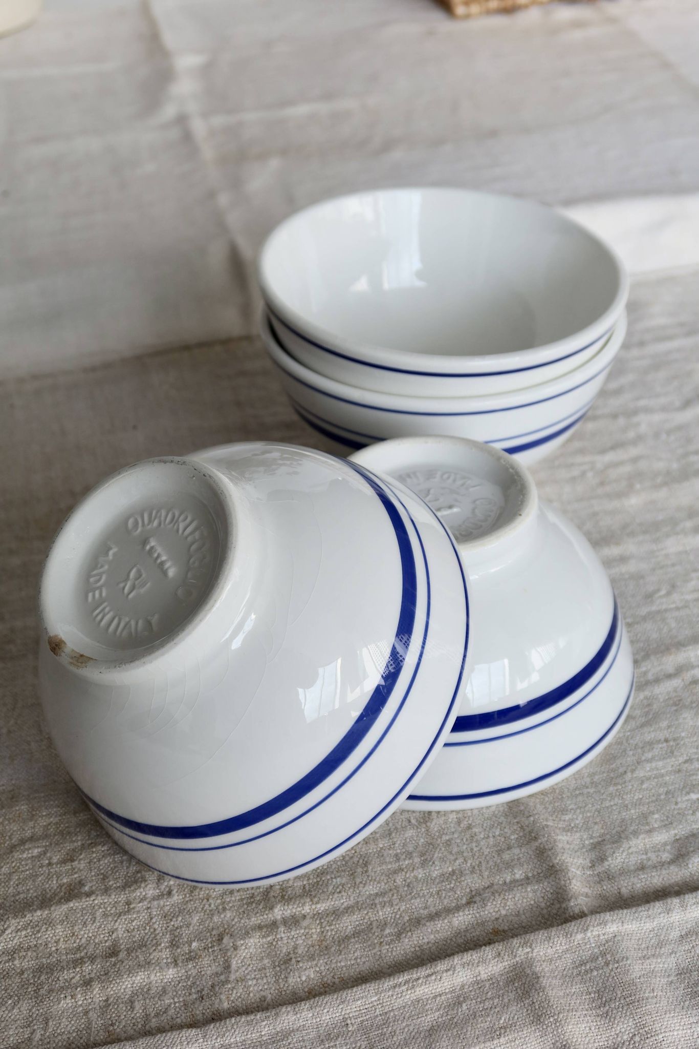 4 vintage Italian porcelain bowls – Blue bistro style border
