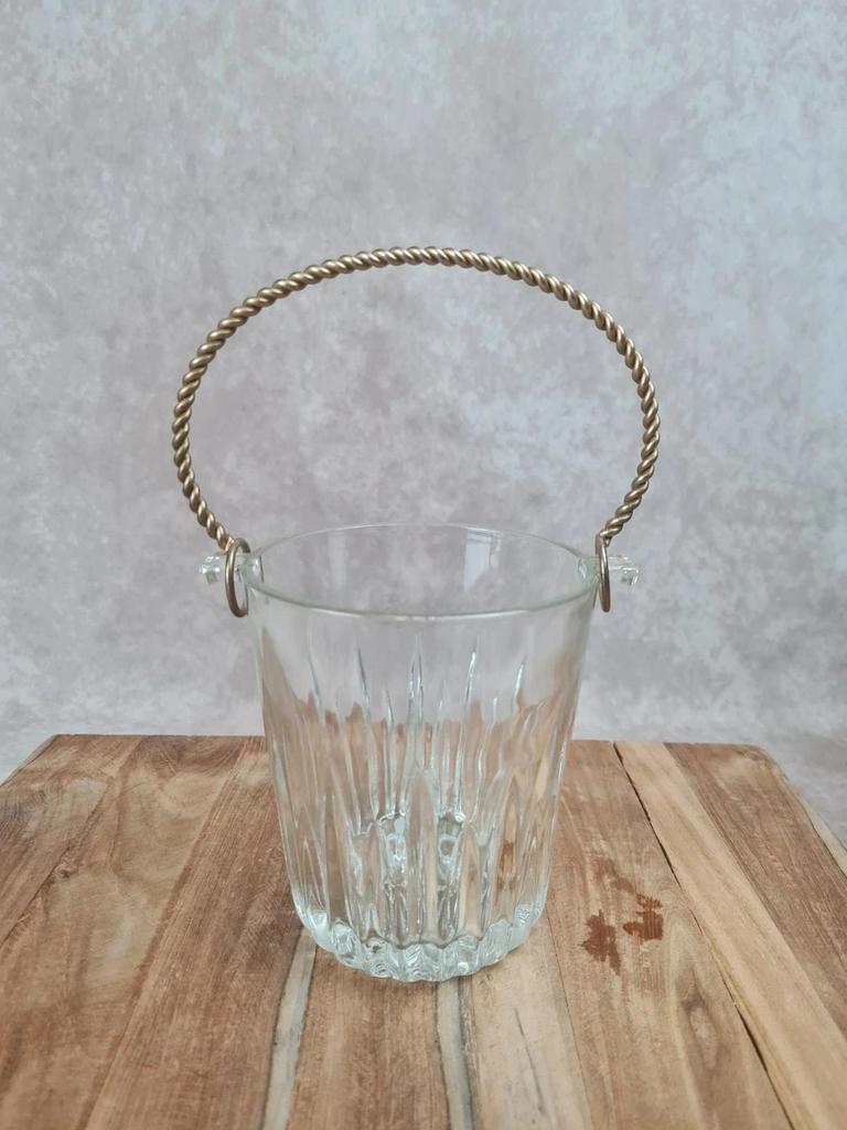 Vintage glass ice bucket with golden handle