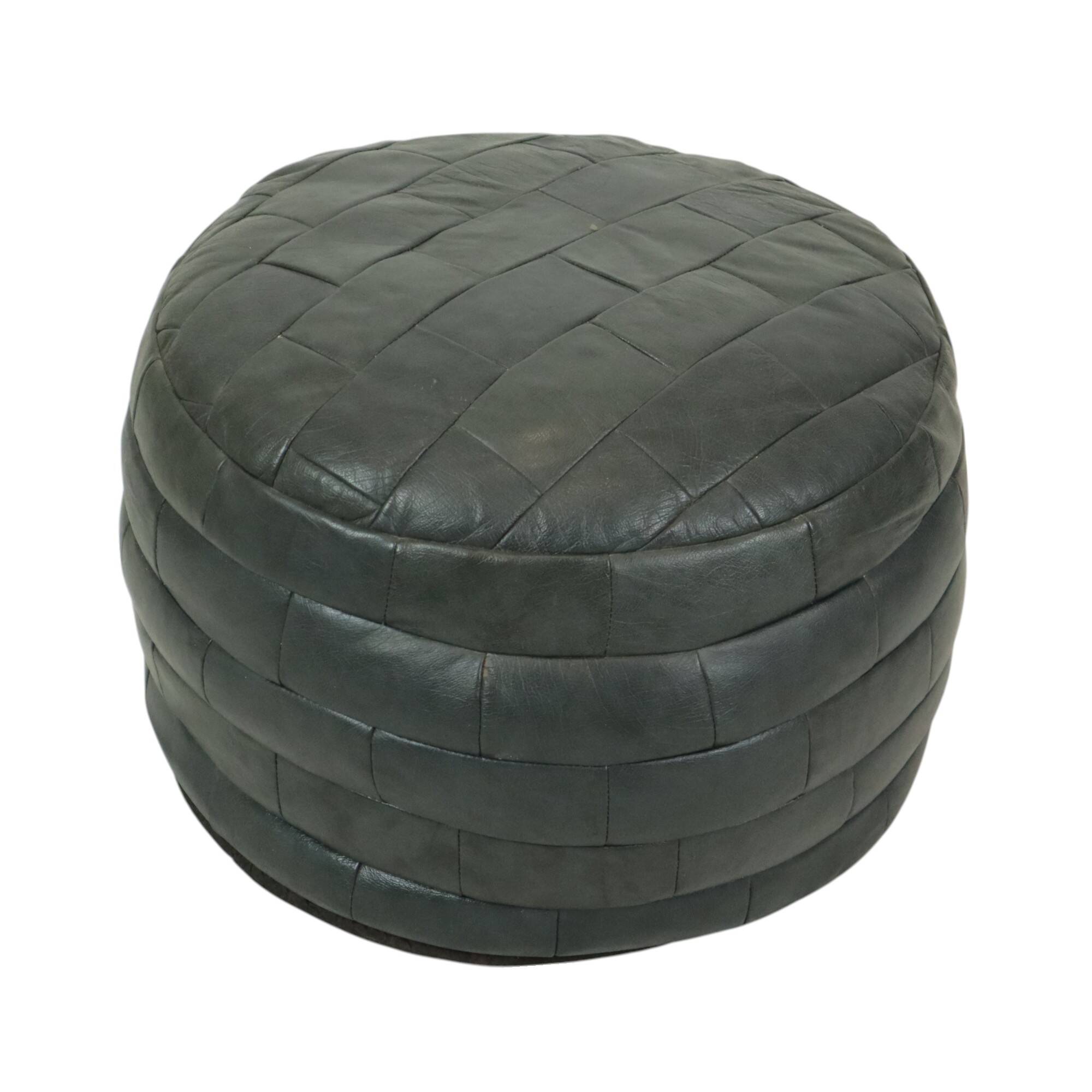 Vintage Round Pouf Patchwork Patchwork Faux Leather 49cm