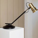 Vintage metal table lamp in Hollywood Regency style, black base with brass shade by Gigidi Iluminazione, 80s