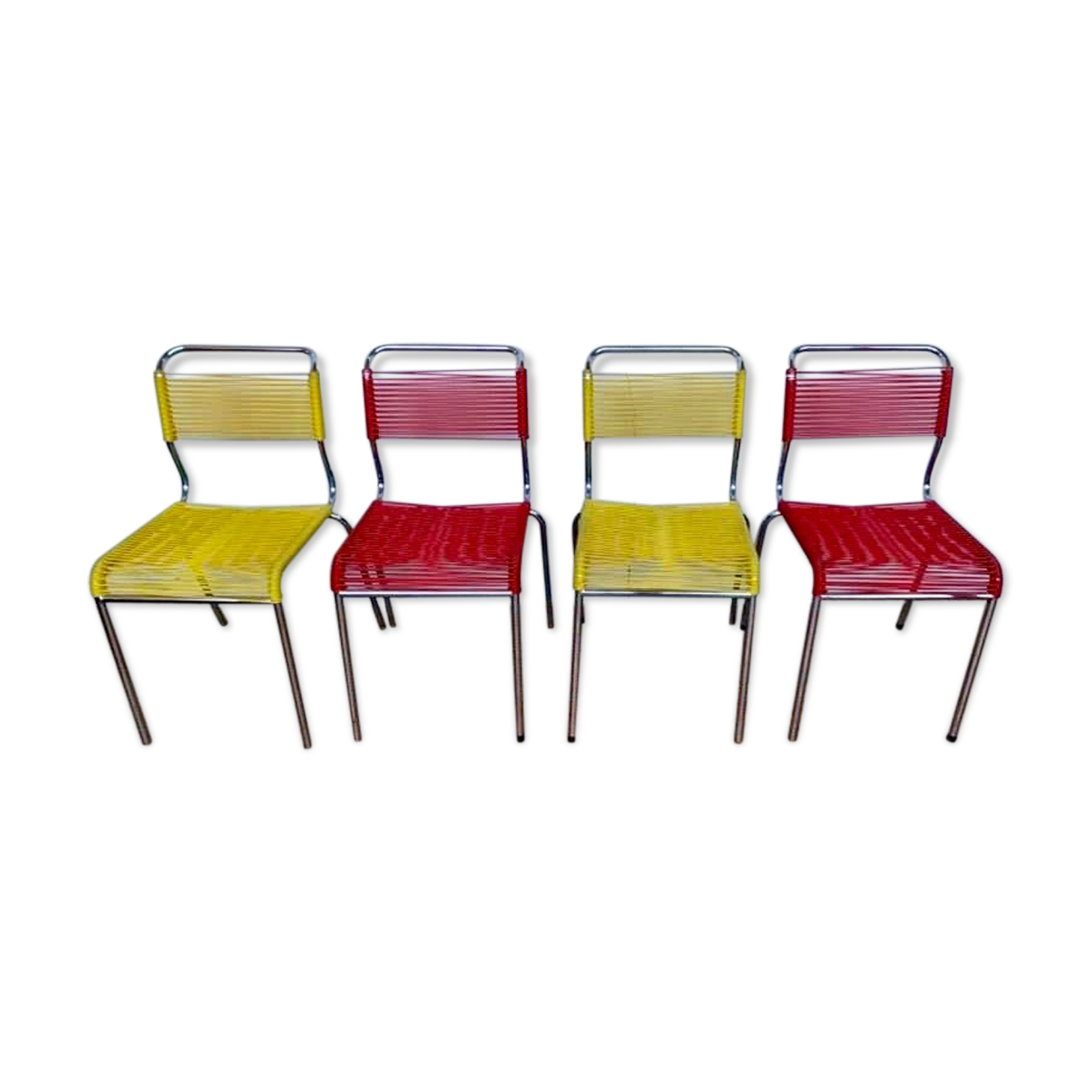 Series of 4 vintage chairs scoubidou of the 1950s