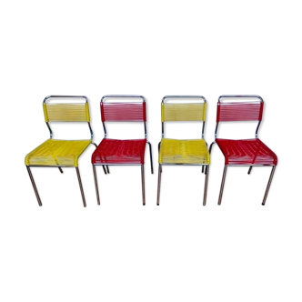 Serie de 4 chaises vintage scoubidou des annees 1950