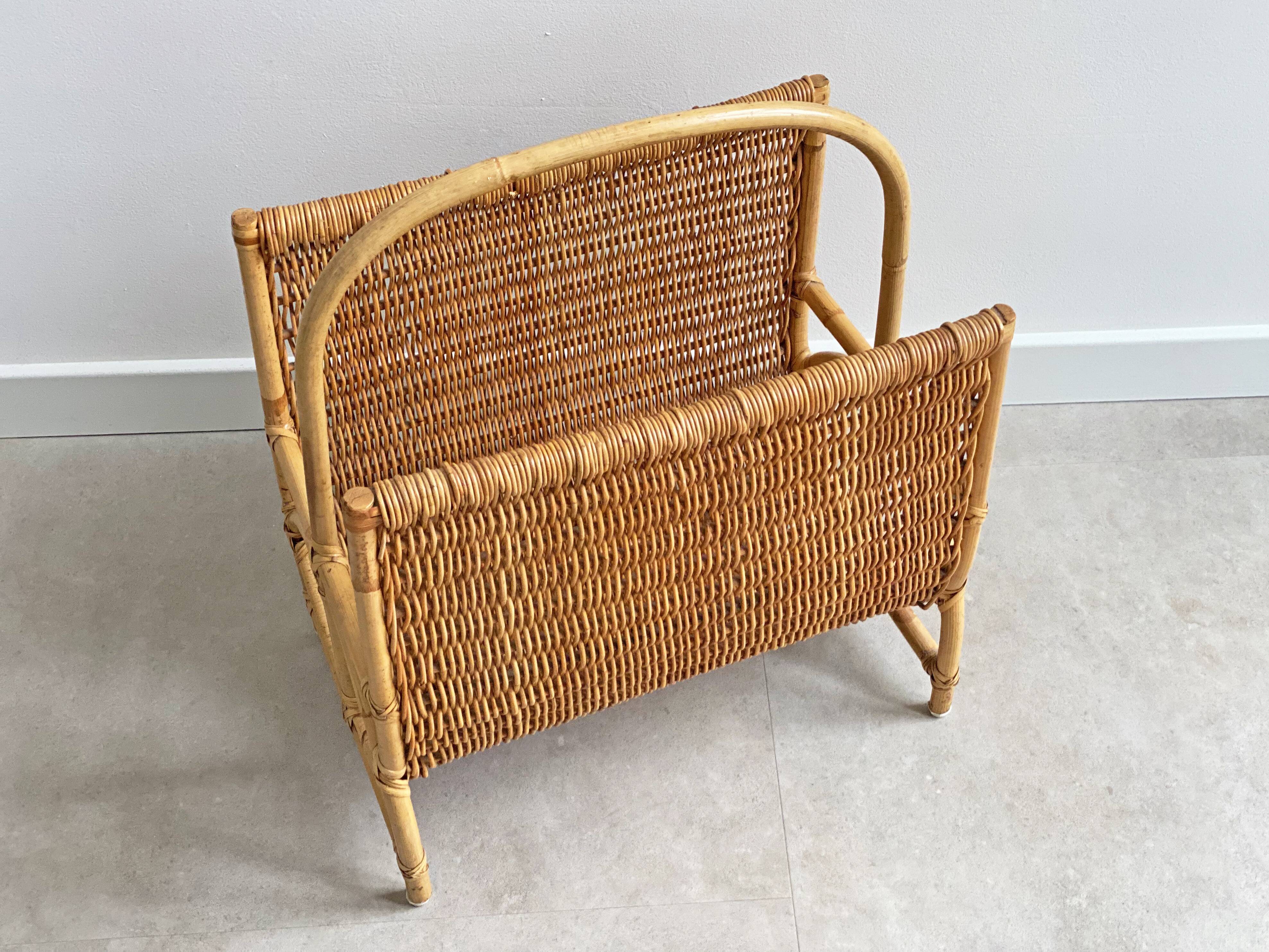 Vintage rattan / wicker magazine rack, magazine basket