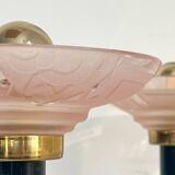 Pair of Art Deco bedside lamps, glasses signed Muller