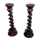 Pair of old turned wooden candlesticks
