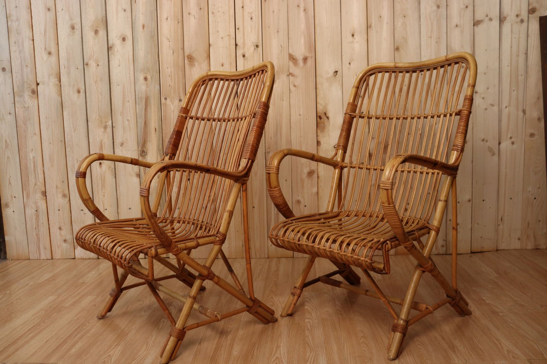 Pair Rattan Armchairs