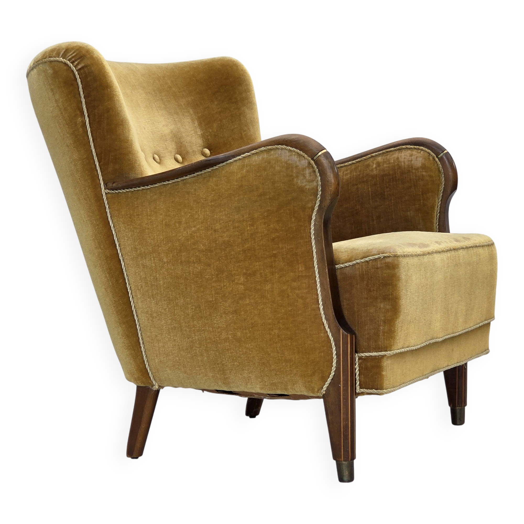 1960s, Danish armchair, furniture velour, beech wood, original.