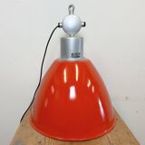 Large Red Painted Industrial Factory Lamp from Elektrosvit, 1960s