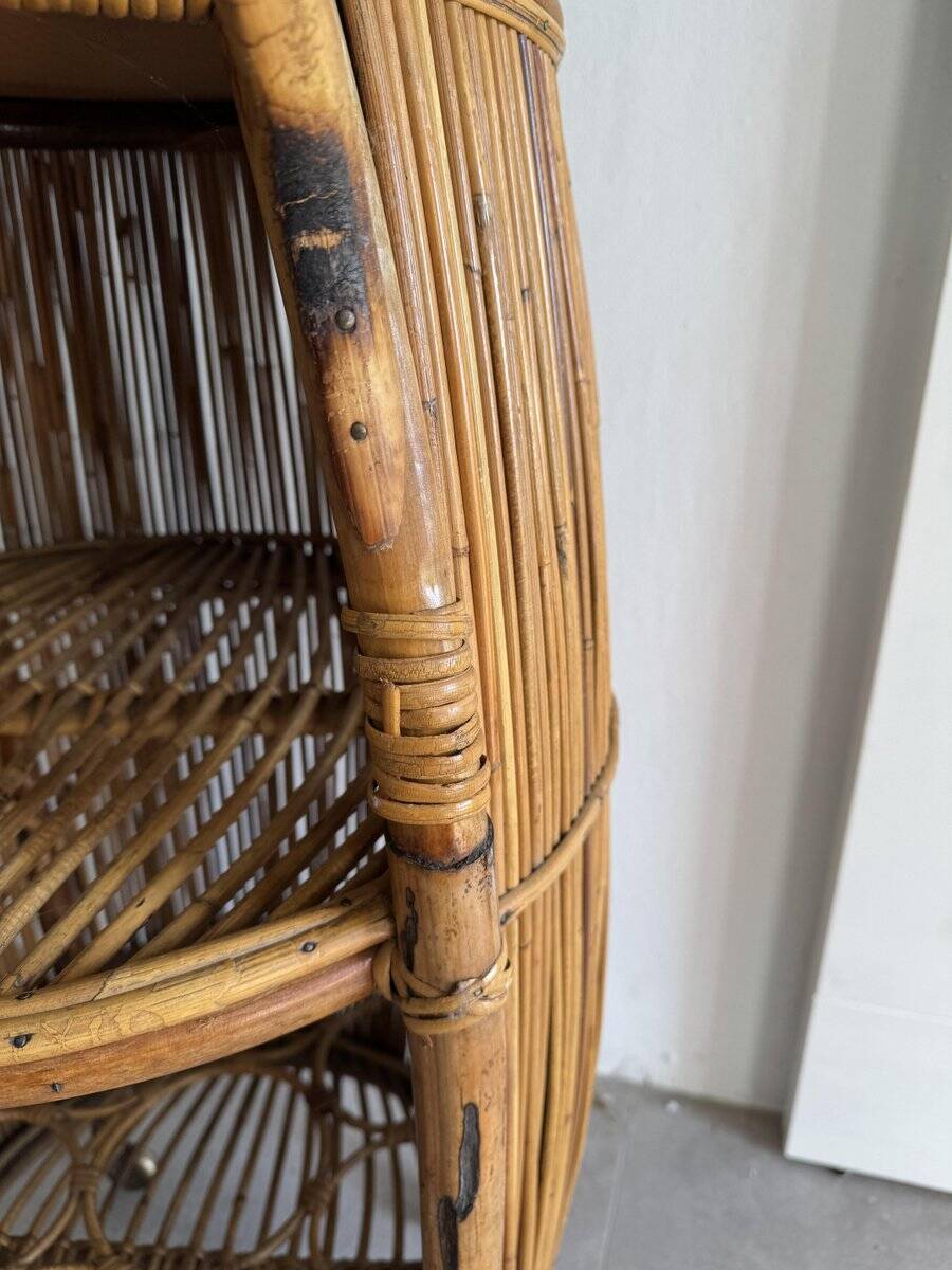 Vintage Bar Sports in bamboo and wicker bar cart, 1970s