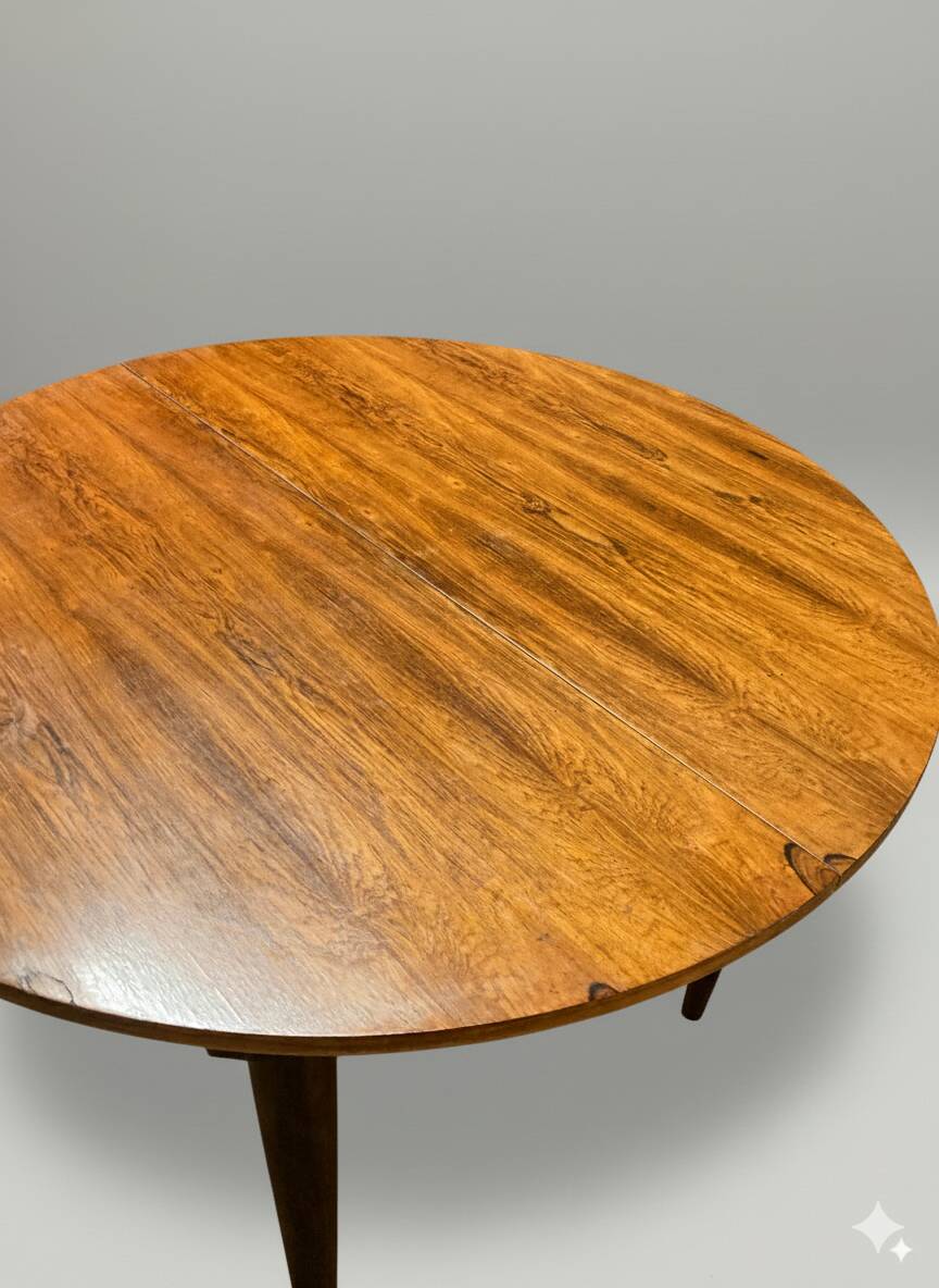 Vintage extendable round table in rosewood veneer – Ø110 cm