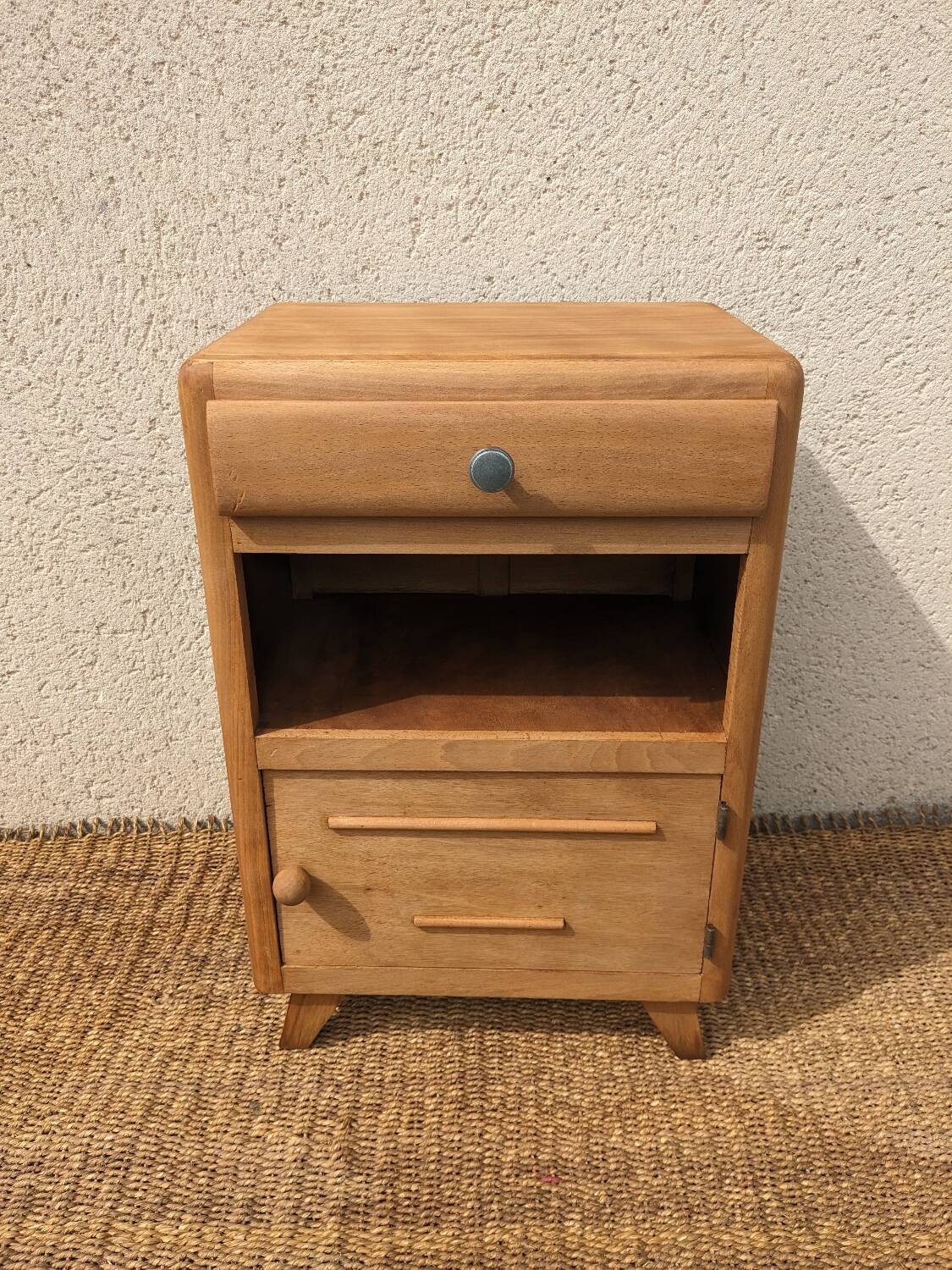 Vintage bedside table with compass legs